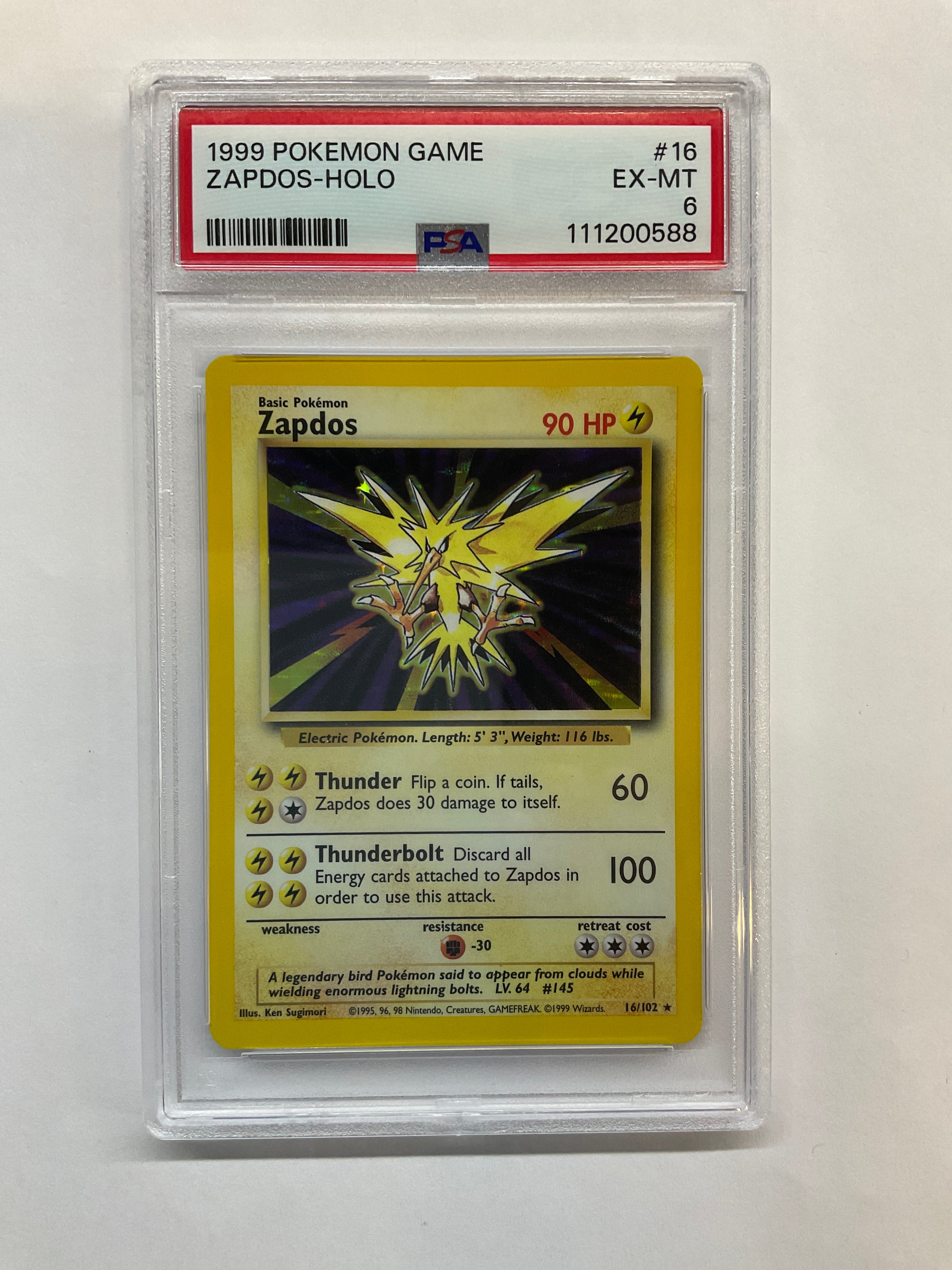 1999 Pokemon Game Zapdos Holo #16 PSA 6