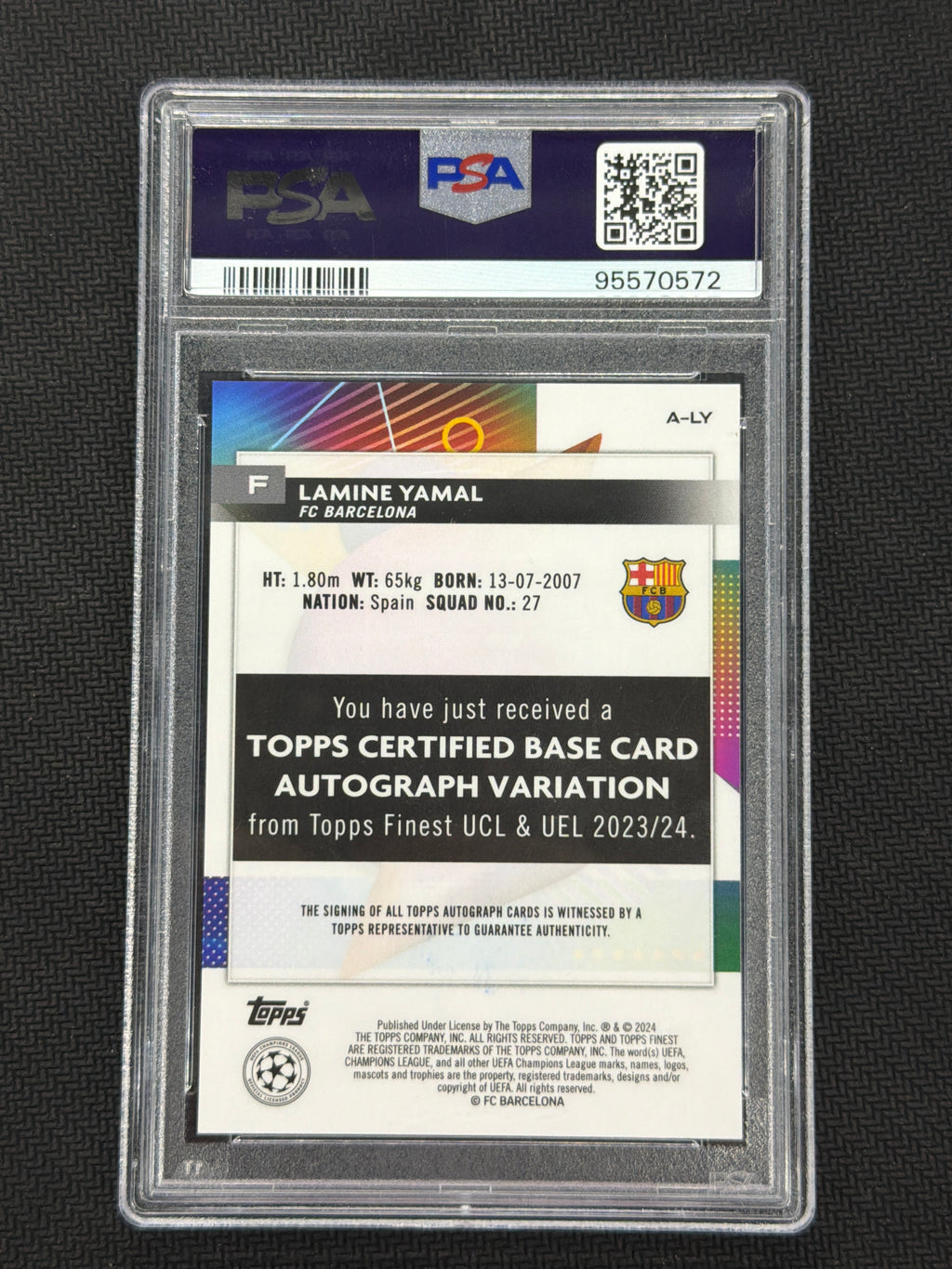 2023/24 Topps Finest Lamine Yamal Rookie Auto Silver PSA 10 Barcelona