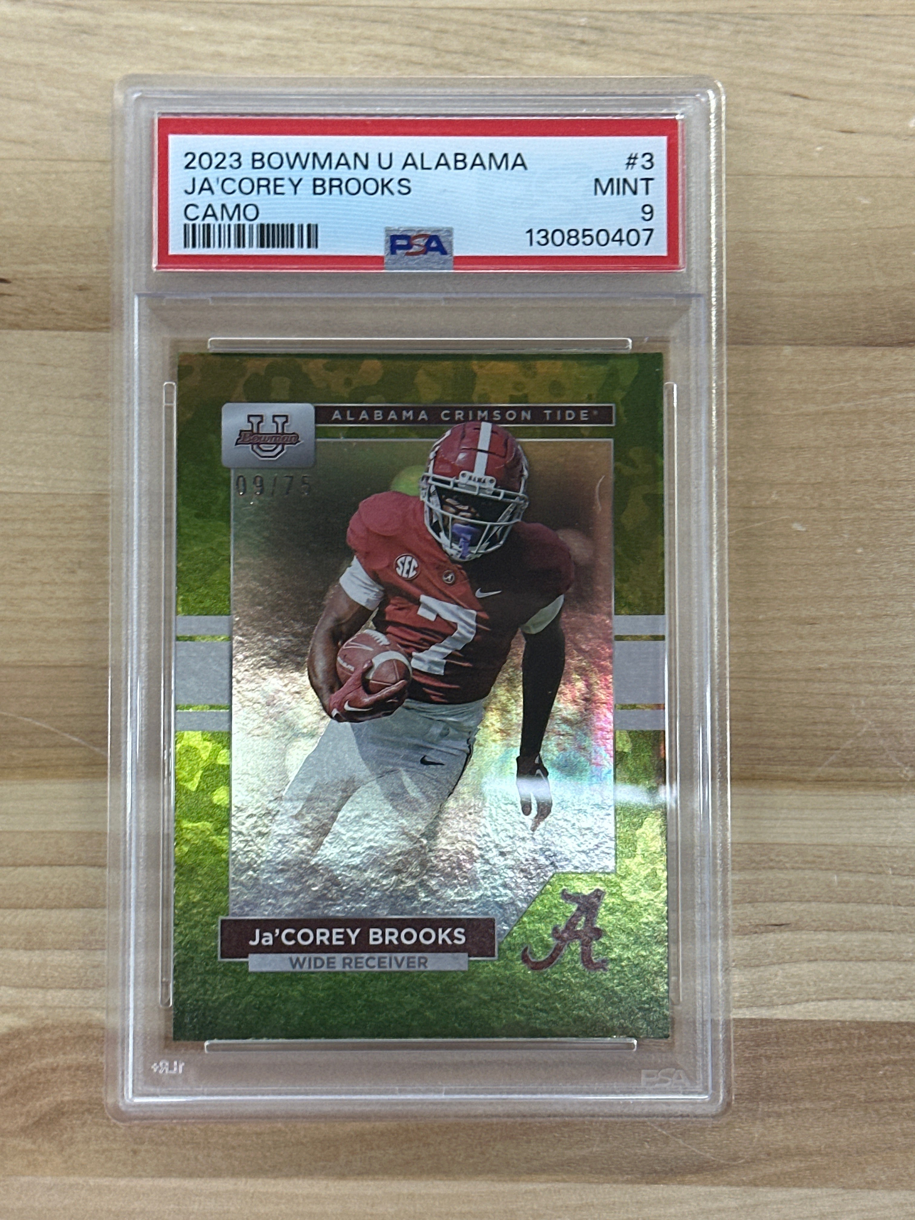 2023 Bowman U Alabama Ja'Corey Brooks Camo /75 PSA 9