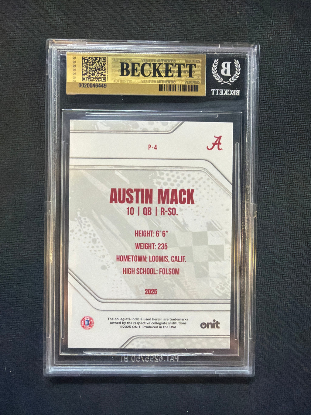 2025 Onit Alabama Austin Mack Platinum /49 BGS 9.5 Alabama