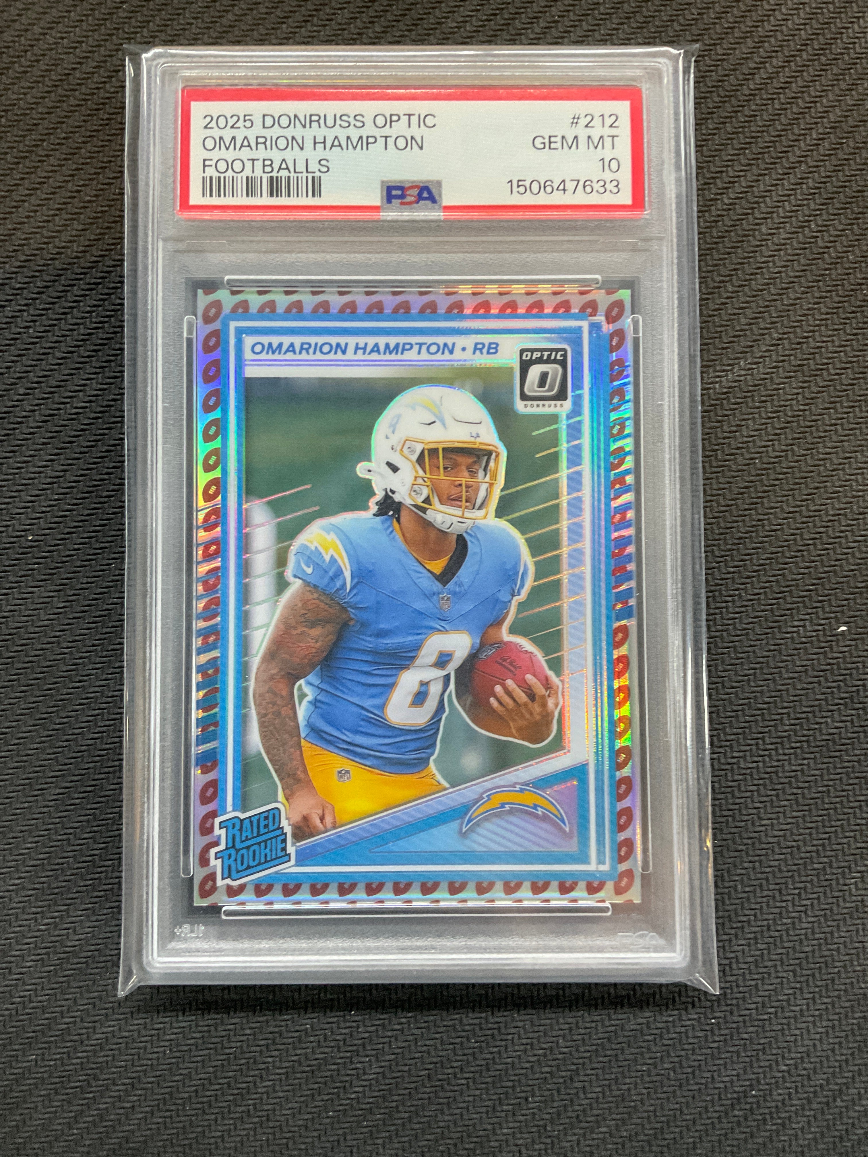 2025 Donruss Optic Omarion Hampton Footballs /16 PSA 10 Chargers