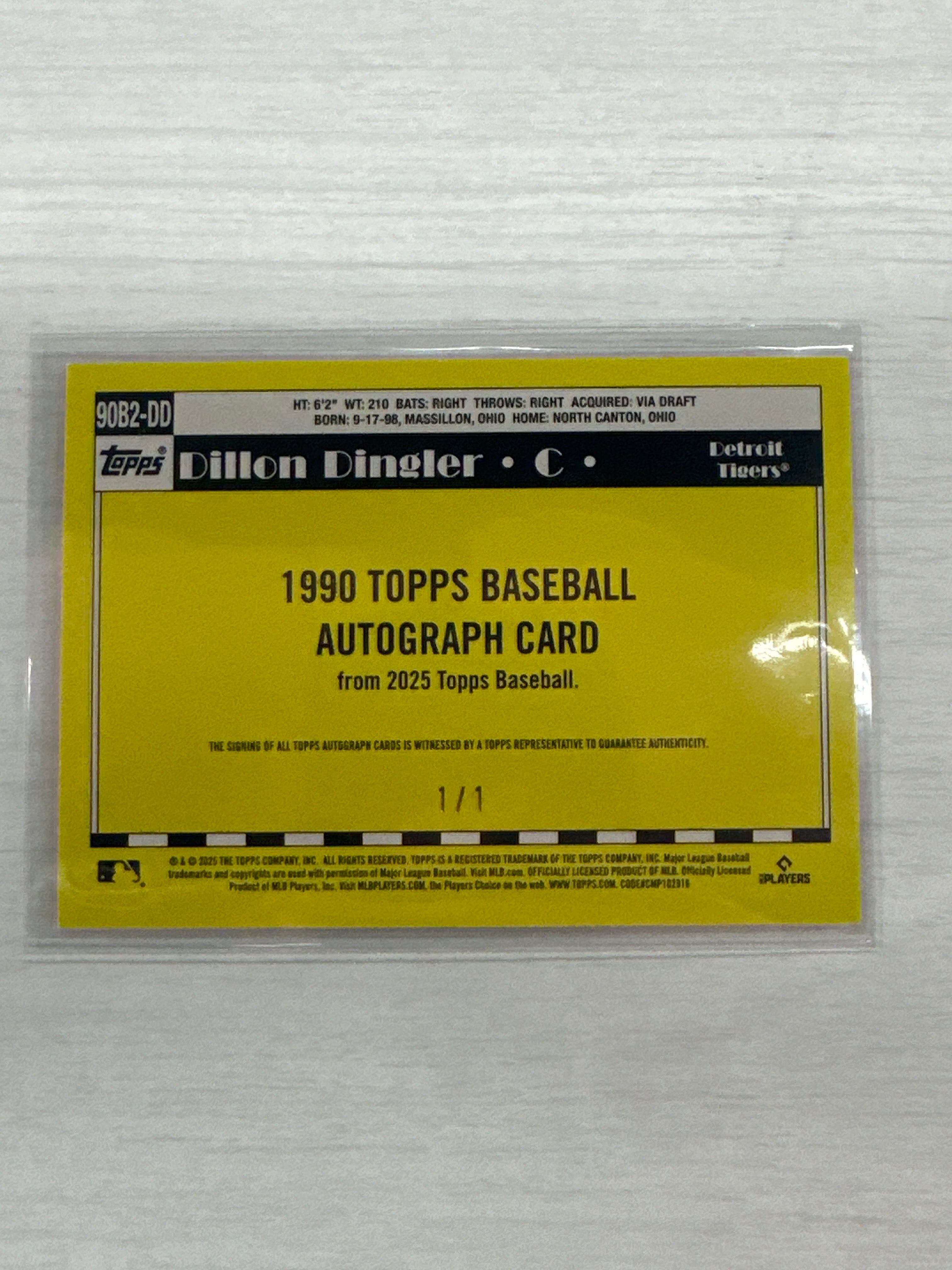 2025 Topps Dillon Dingler 1/1 Auto Tigers