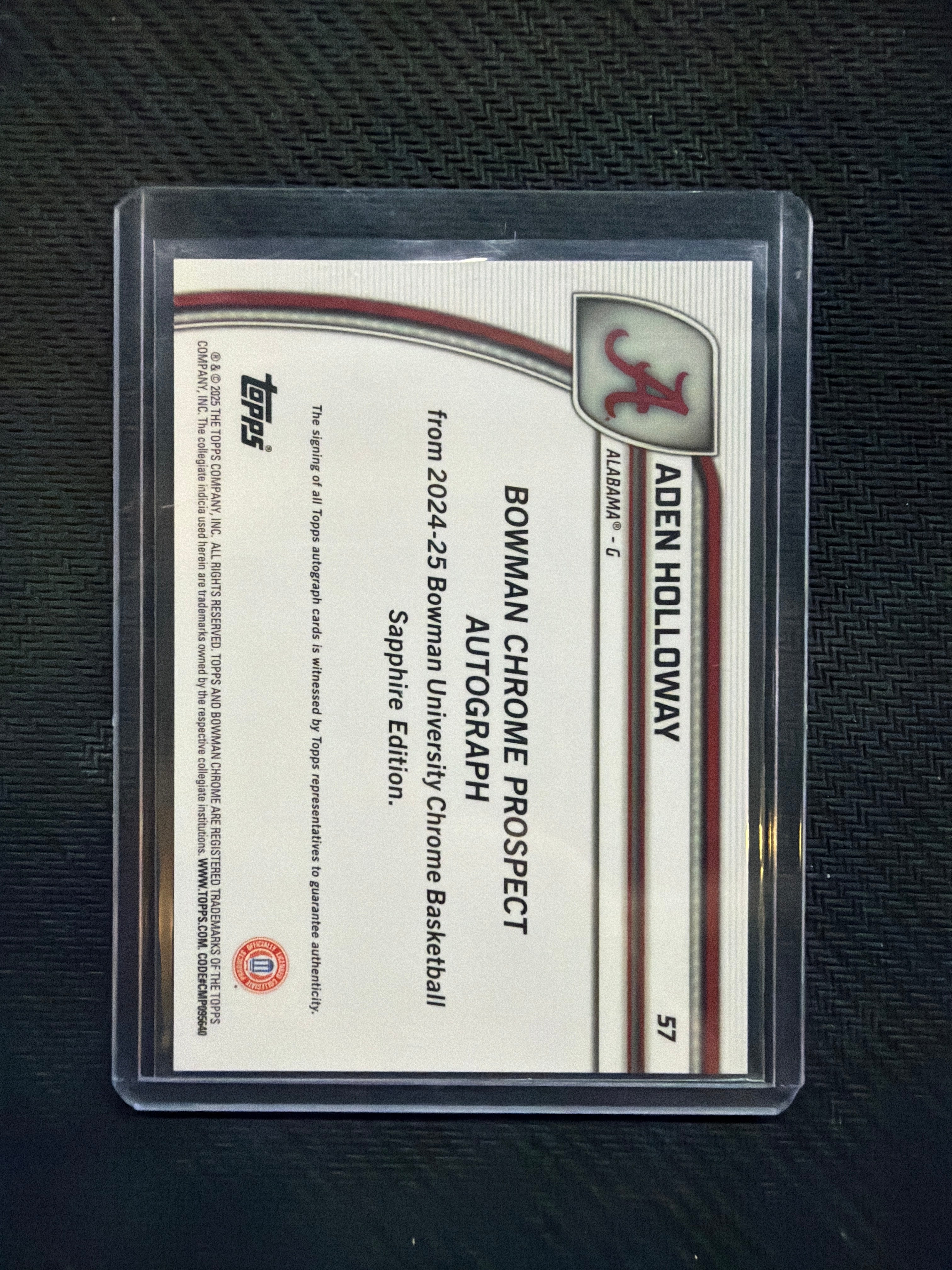 2025 Bowman Sapphire Aden Holloway Auto Orange /25 Alabama