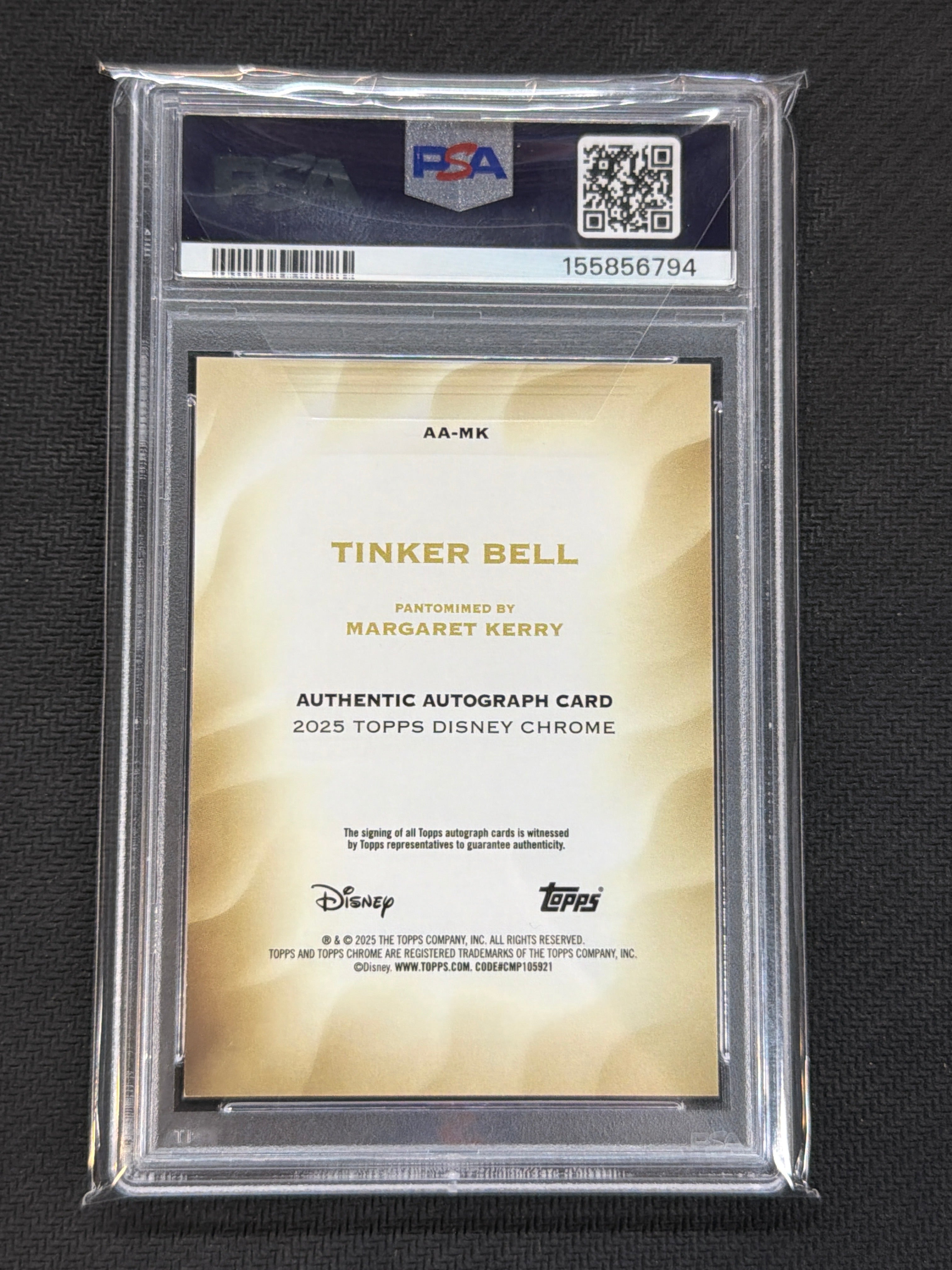 2025 Topps Chrome Disney Margaret Kerry Tinker Bell Auto PSA 9 794