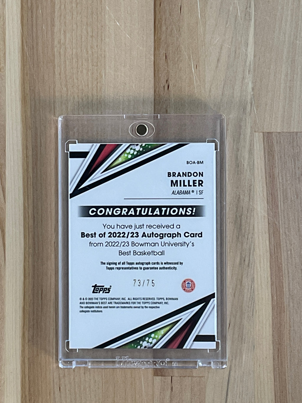 2023 Bowman's Best Brandon Miller Gold Lava Auto /75