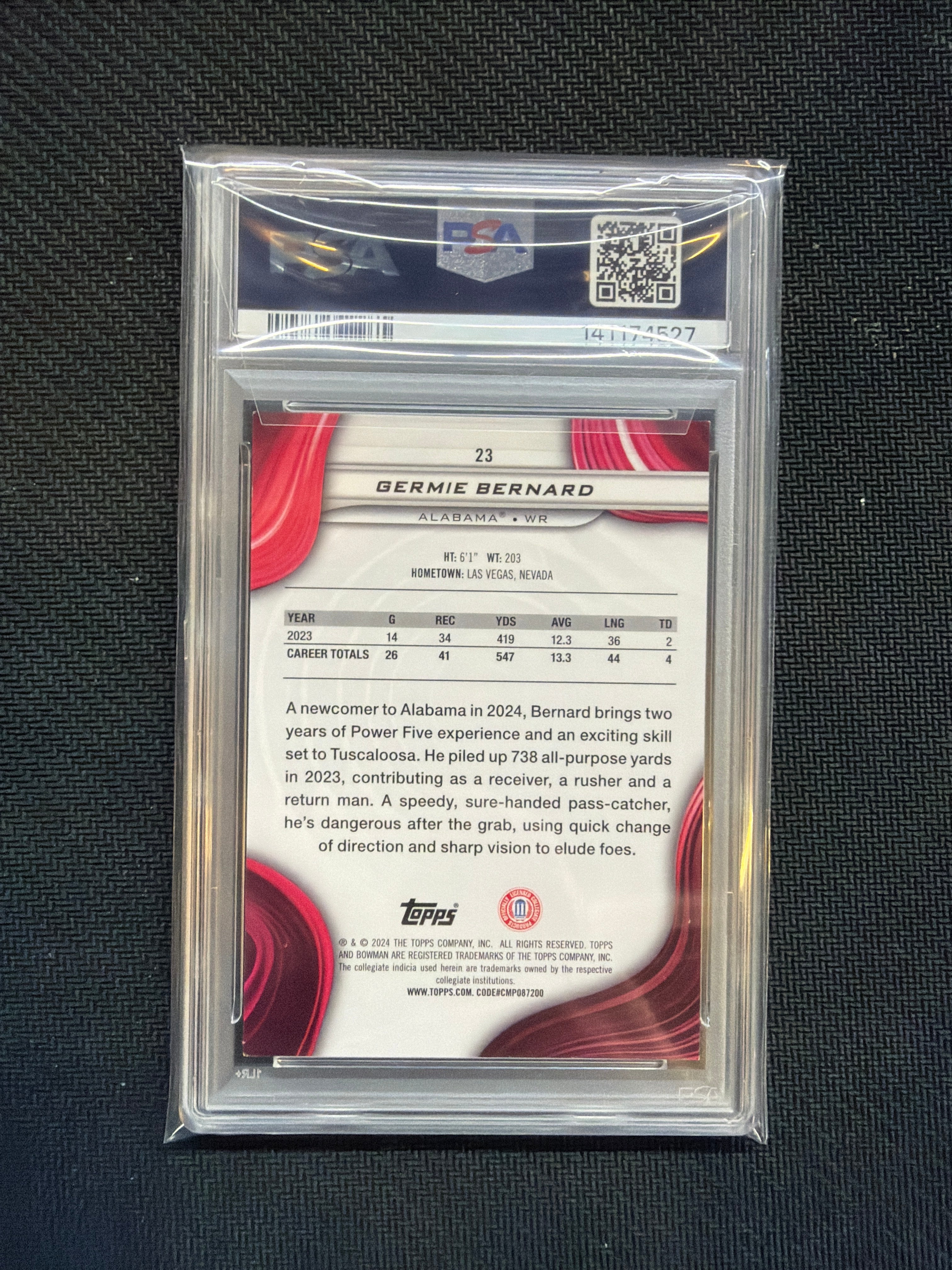 2025 Bowman U Best Germie Bernard Orange /25 PSA 8 Alabama