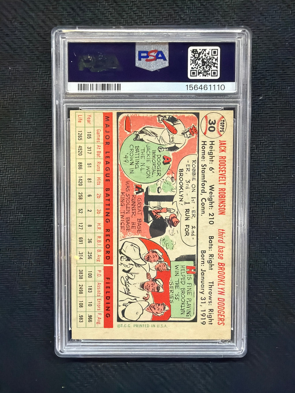 1956 Topps Jackie Robinson White Back PSA 5 Dodgers