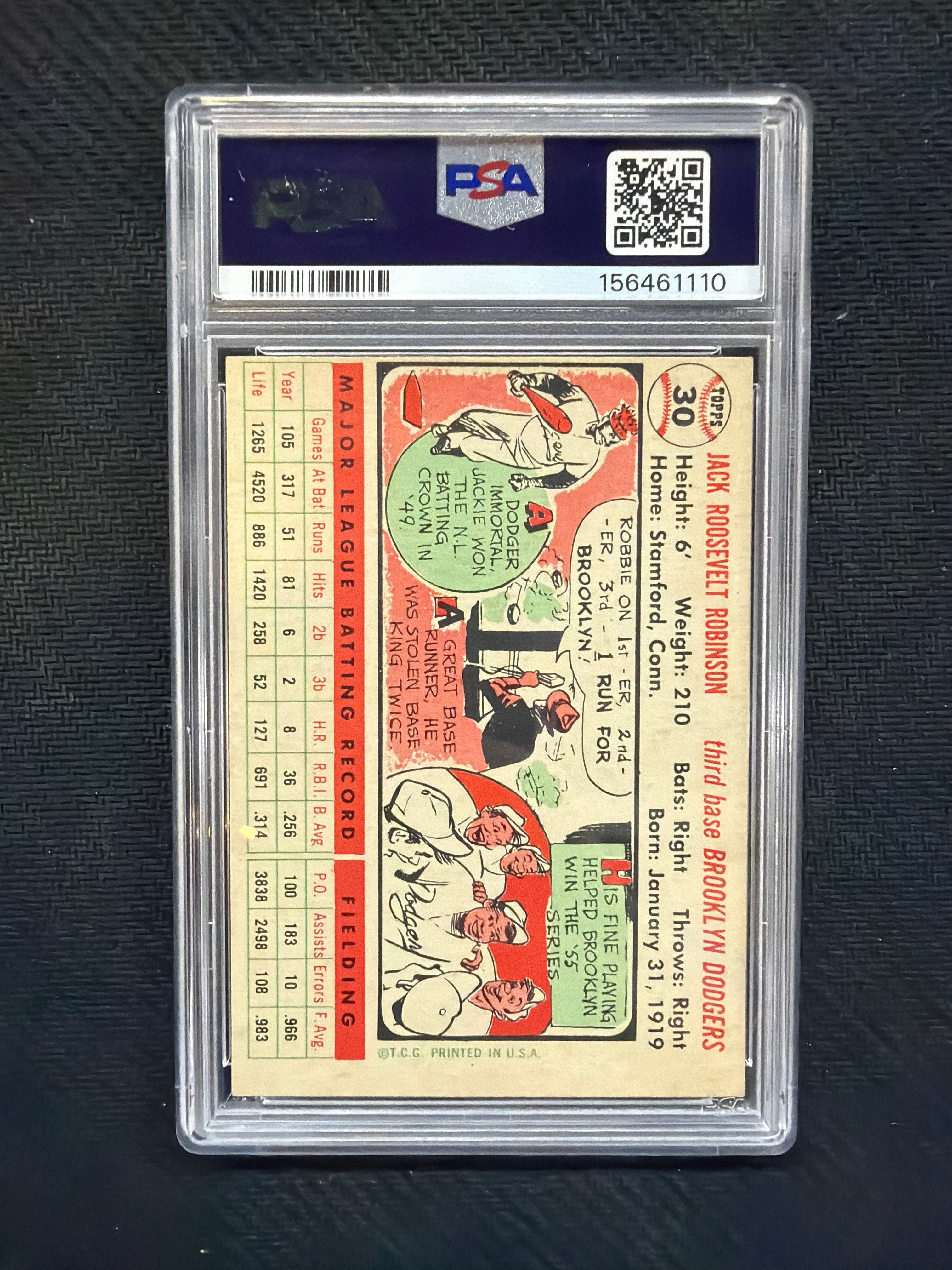 1956 Topps Jackie Robinson White Back PSA 5 Dodgers