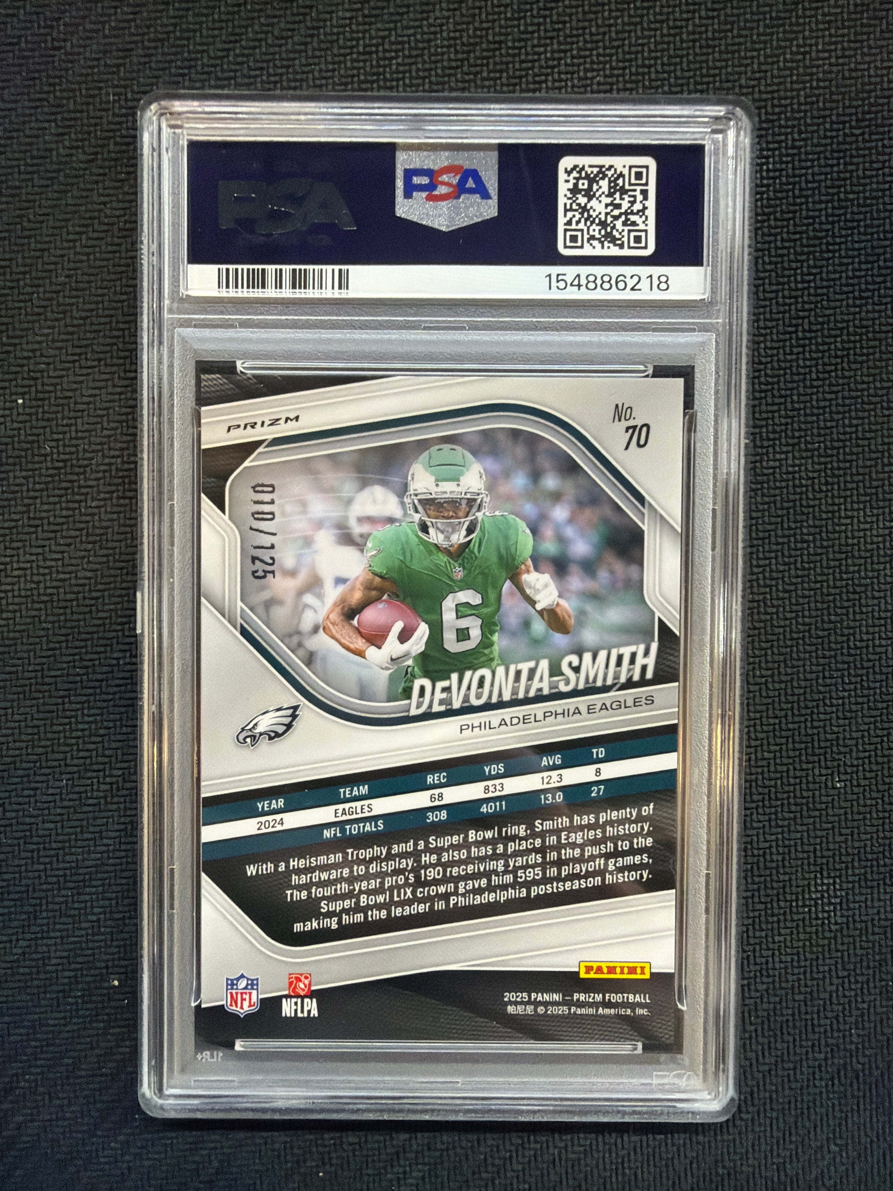 2025 Prizm Devonta Smith Purple Prizm /125 PSA 8