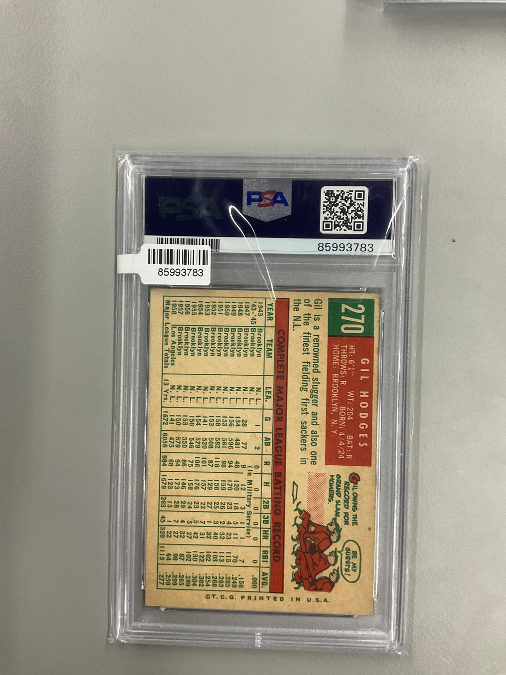 1959 Topps Gil Hodges White Back PSA 3 Dodgers