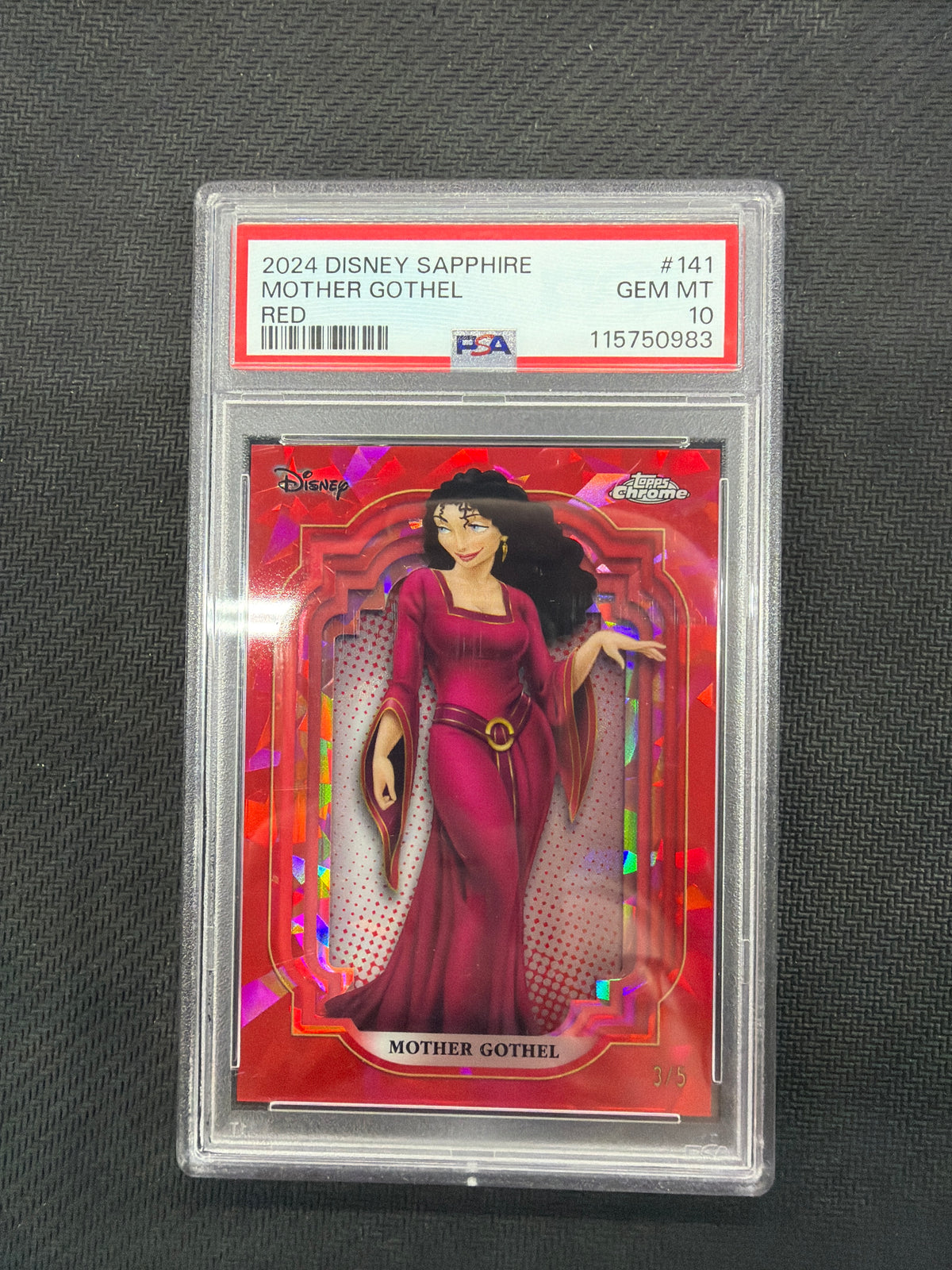 2024 Topps Chrome Disney Sapphire Mother Gothel Red /5 PSA 10 #141