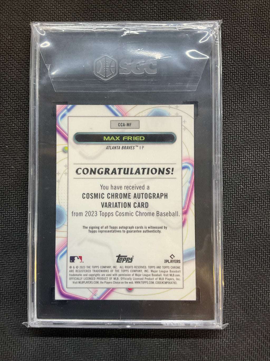 2023 Topps Cosmic Chrome Max Fried Auto #CCA-MF SGC 10 Auto 10 Braves