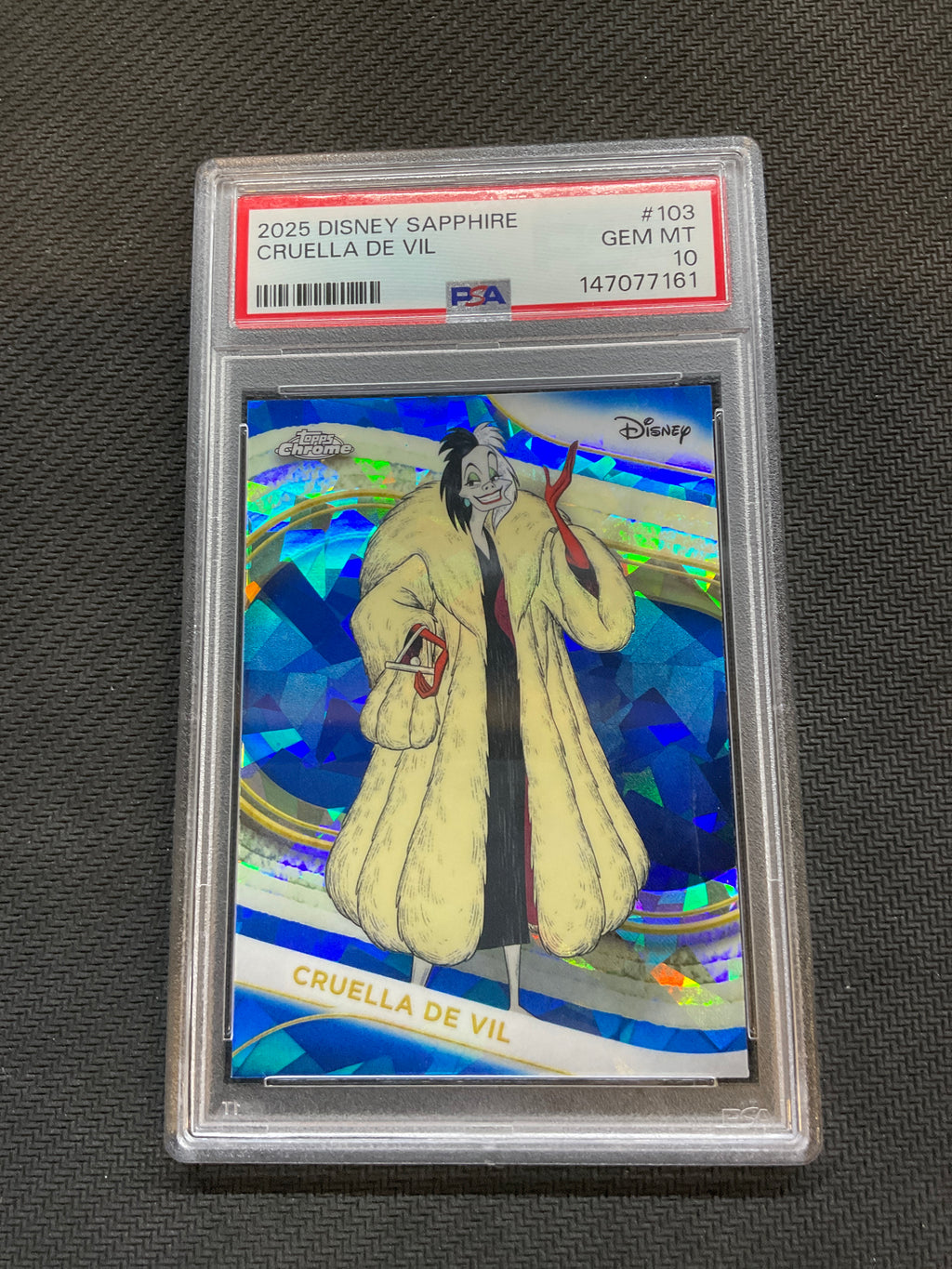 2025 Topps Chrome Disney Sapphire Cruella De Vil PSA 10 161