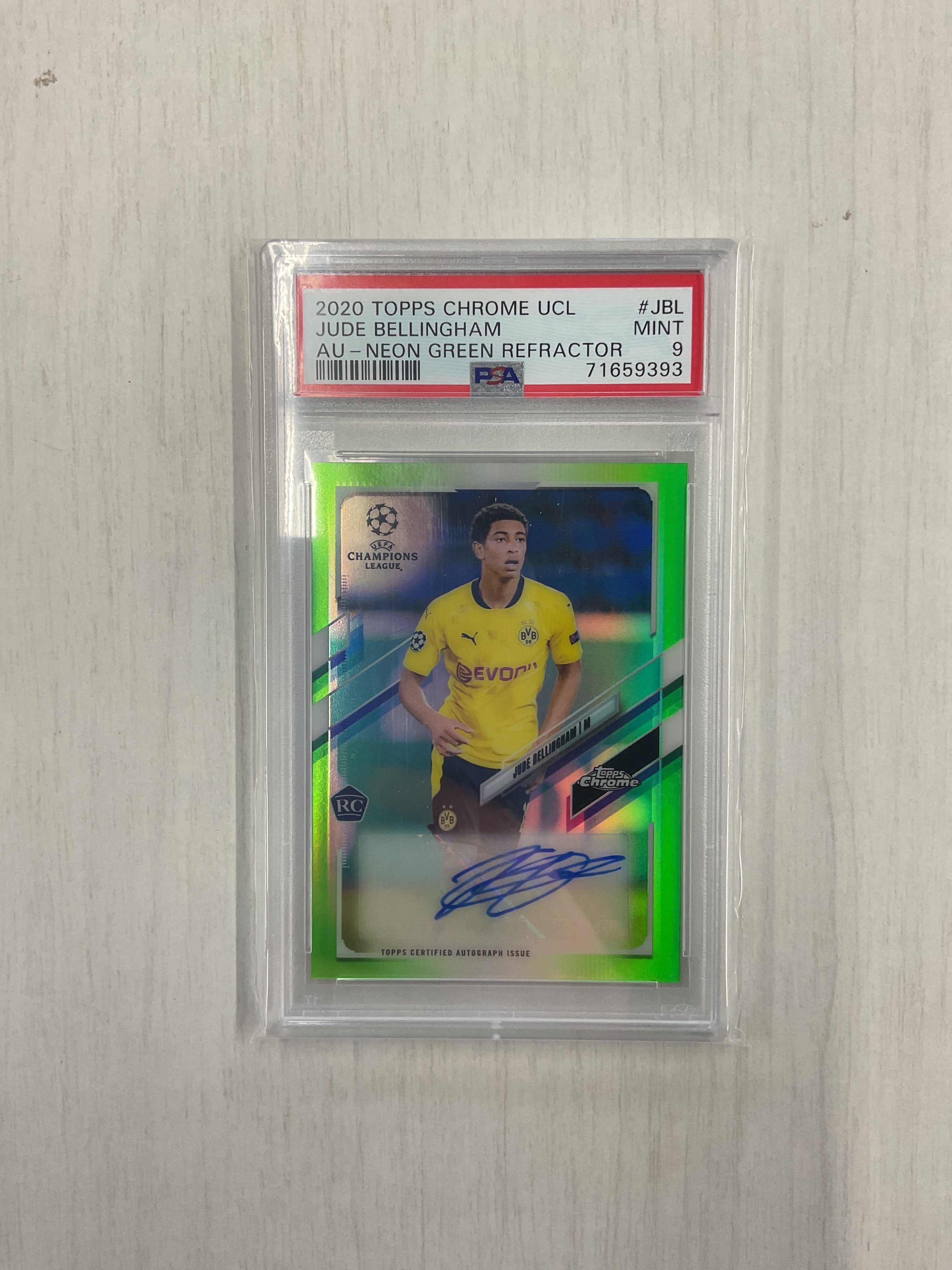 2020 Topps Chrome Jude Bellingham Neon Green Auto /99 PSA 9