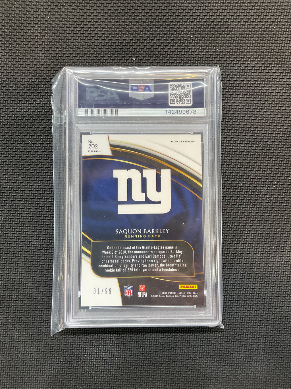 2018 Panini Select Saquon Barkley Tri-Color /99 Rookie PSA 10 Giants