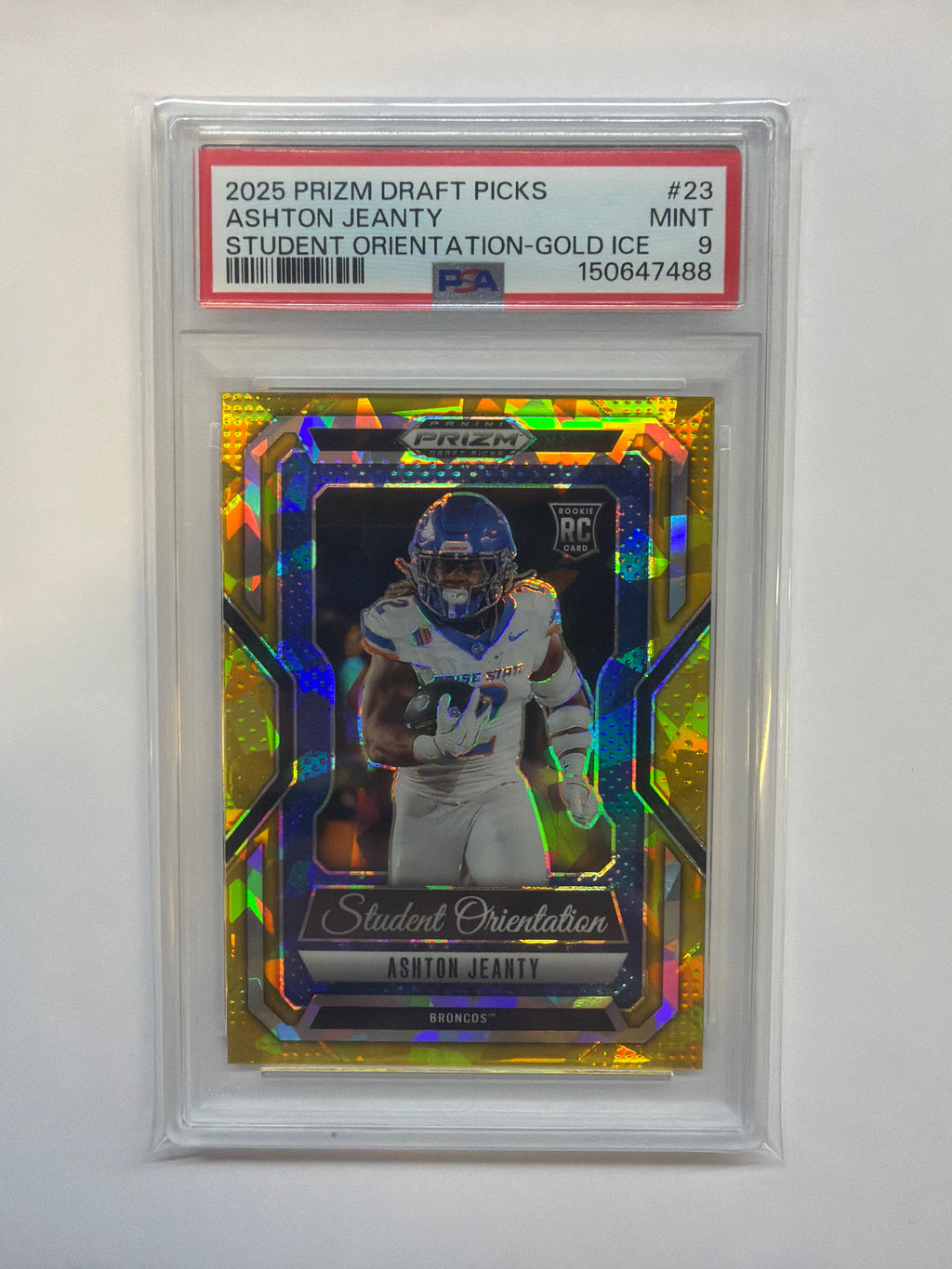2025 Prizm Draft Picks Ashton Jeanty Student Gold Ice Rookie PSA 9