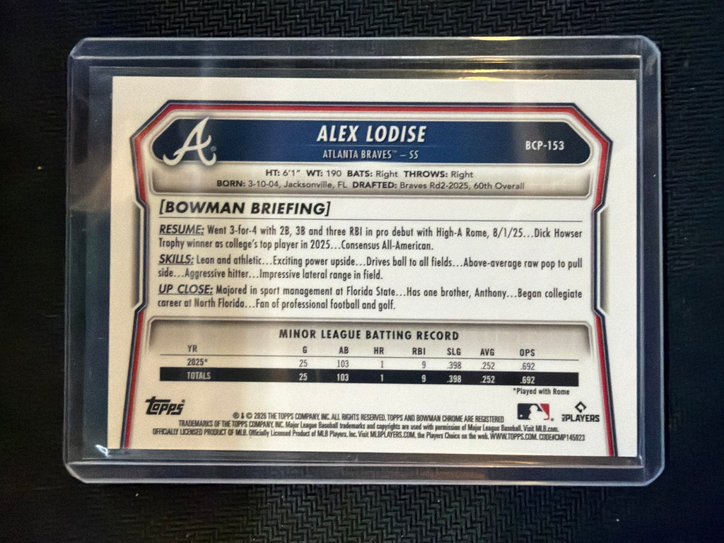 2026 Bowman Chrome Alex Lodise #BCP-153 Orange /25 1st Bowman Braves