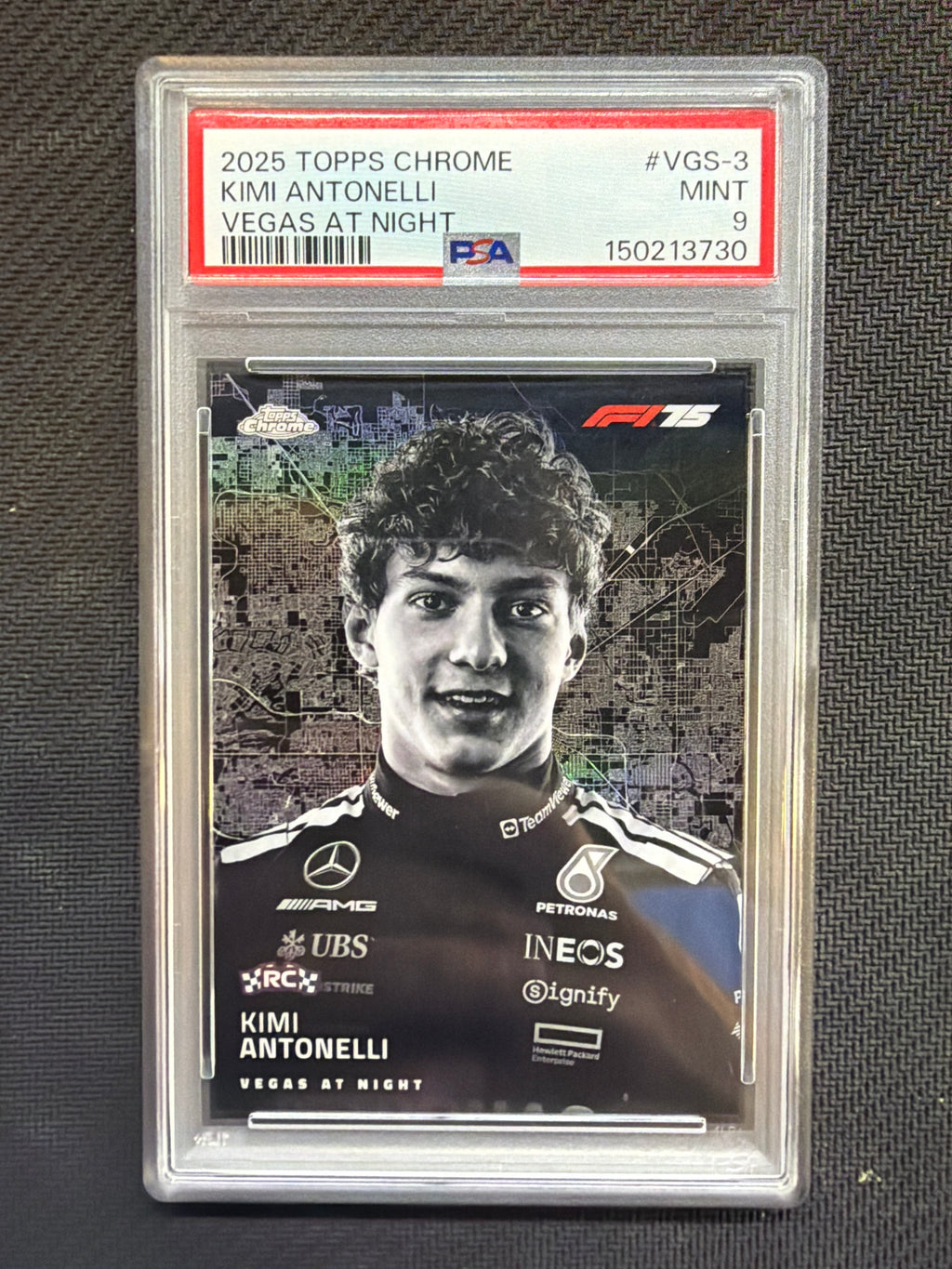 2025 Topps Chrome F1 Kimi Antonelli Rookie Vegas At Night PSA 9 730