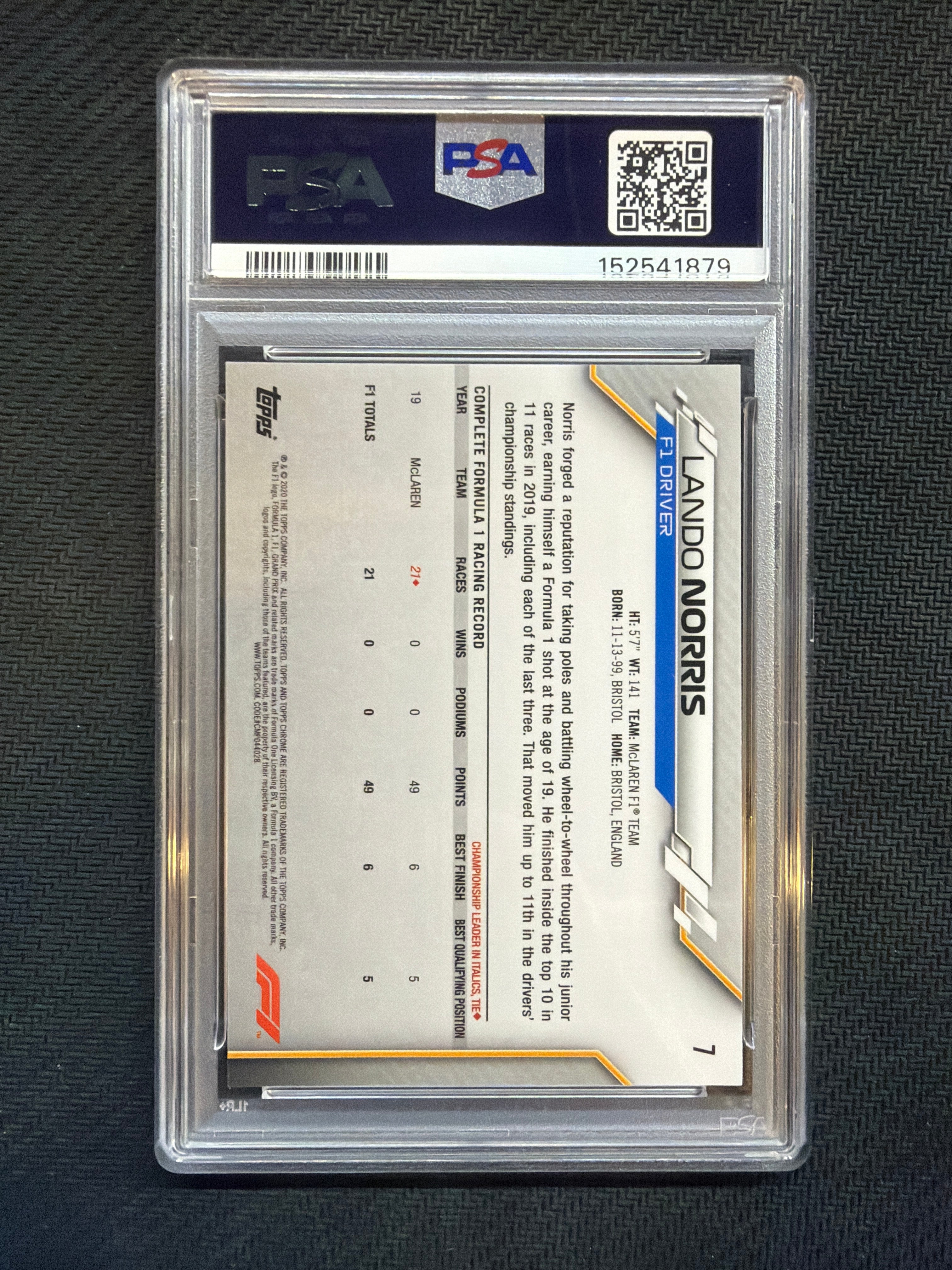 2020 Topps Chrome F1 #7 Lando Norris Rookie PSA 10 879