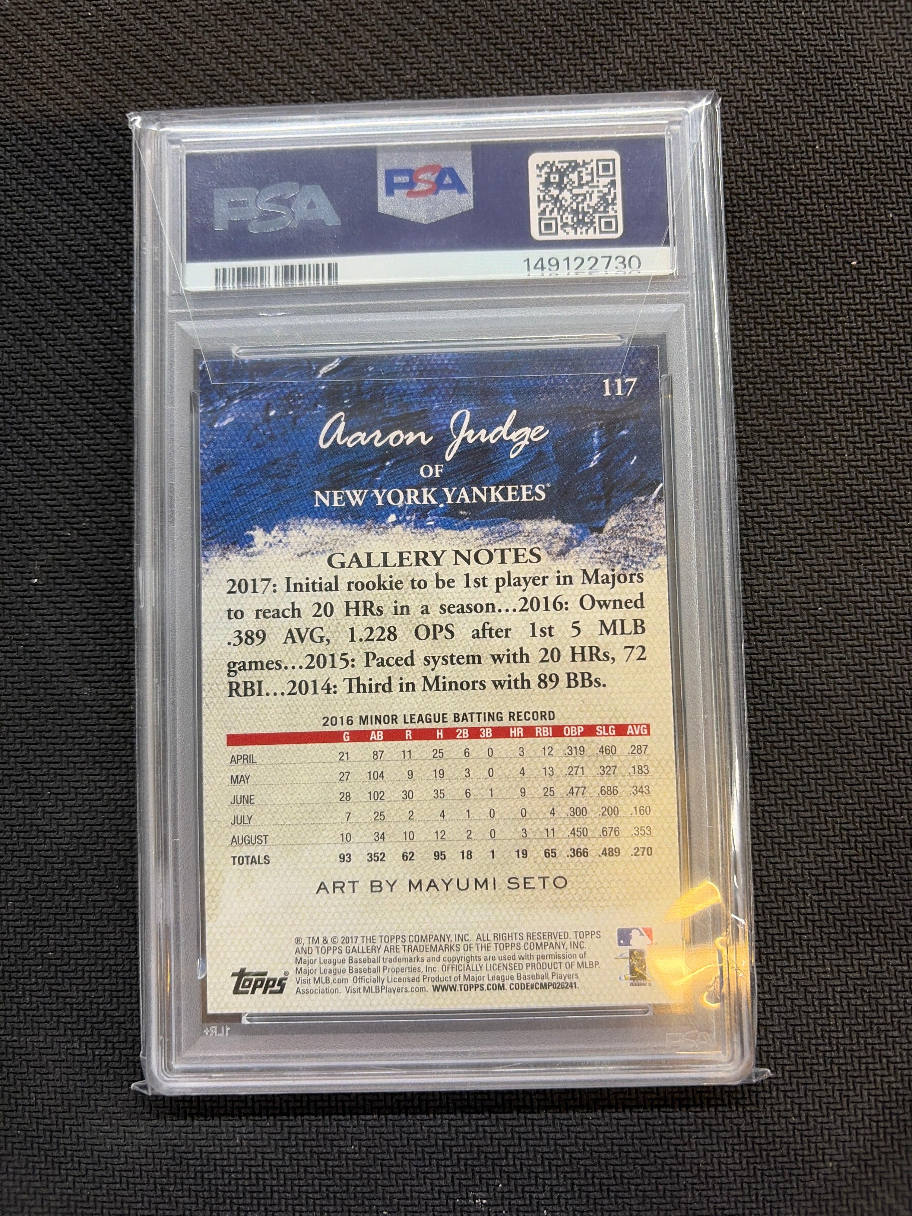 2017 Topps Gallery Aaron Judge Rookie #117 PSA 10 Yankees