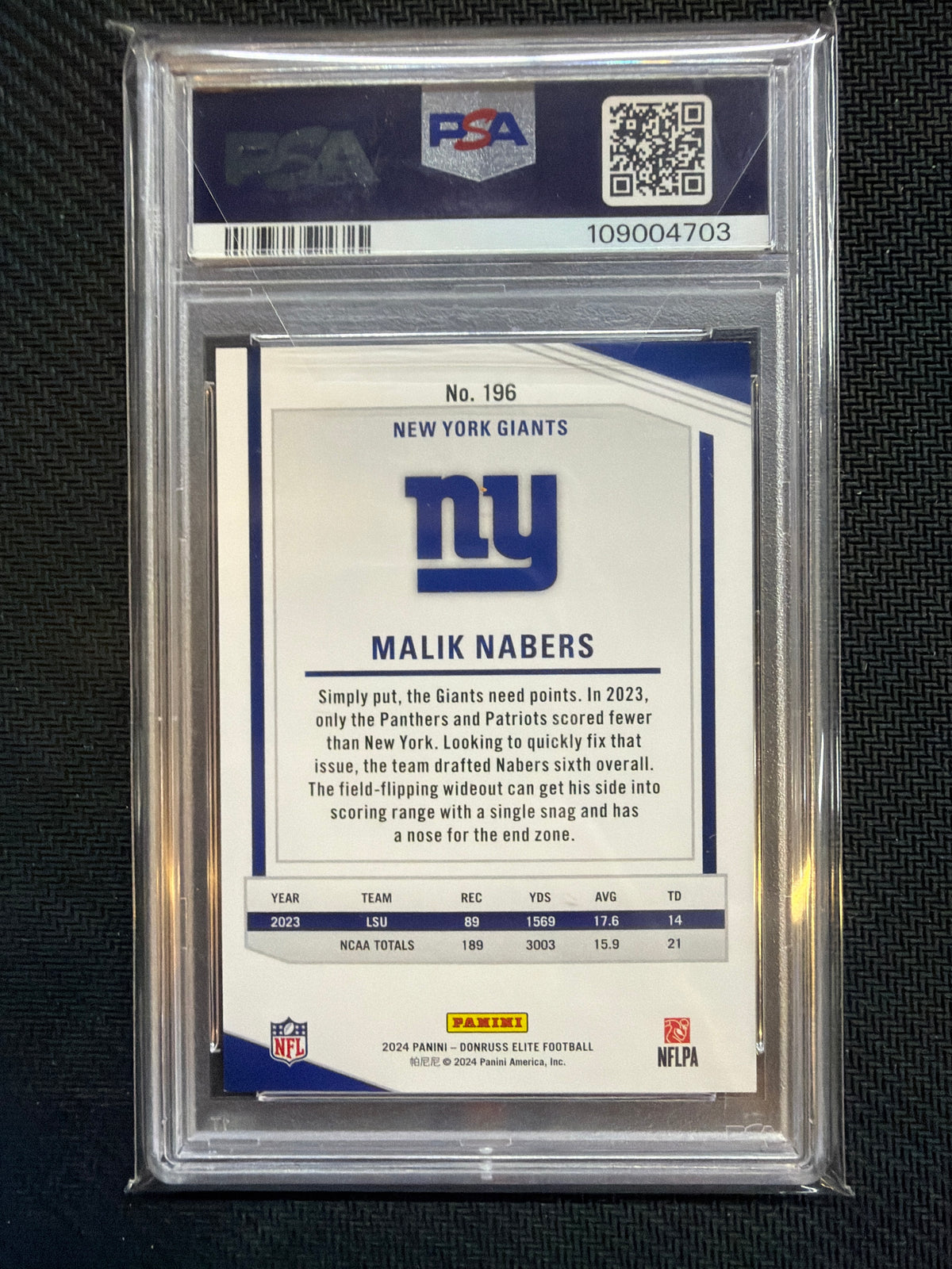 2024 Donruss Elite Malik Nabers Rookie Apirarions /91 PSA 8 703