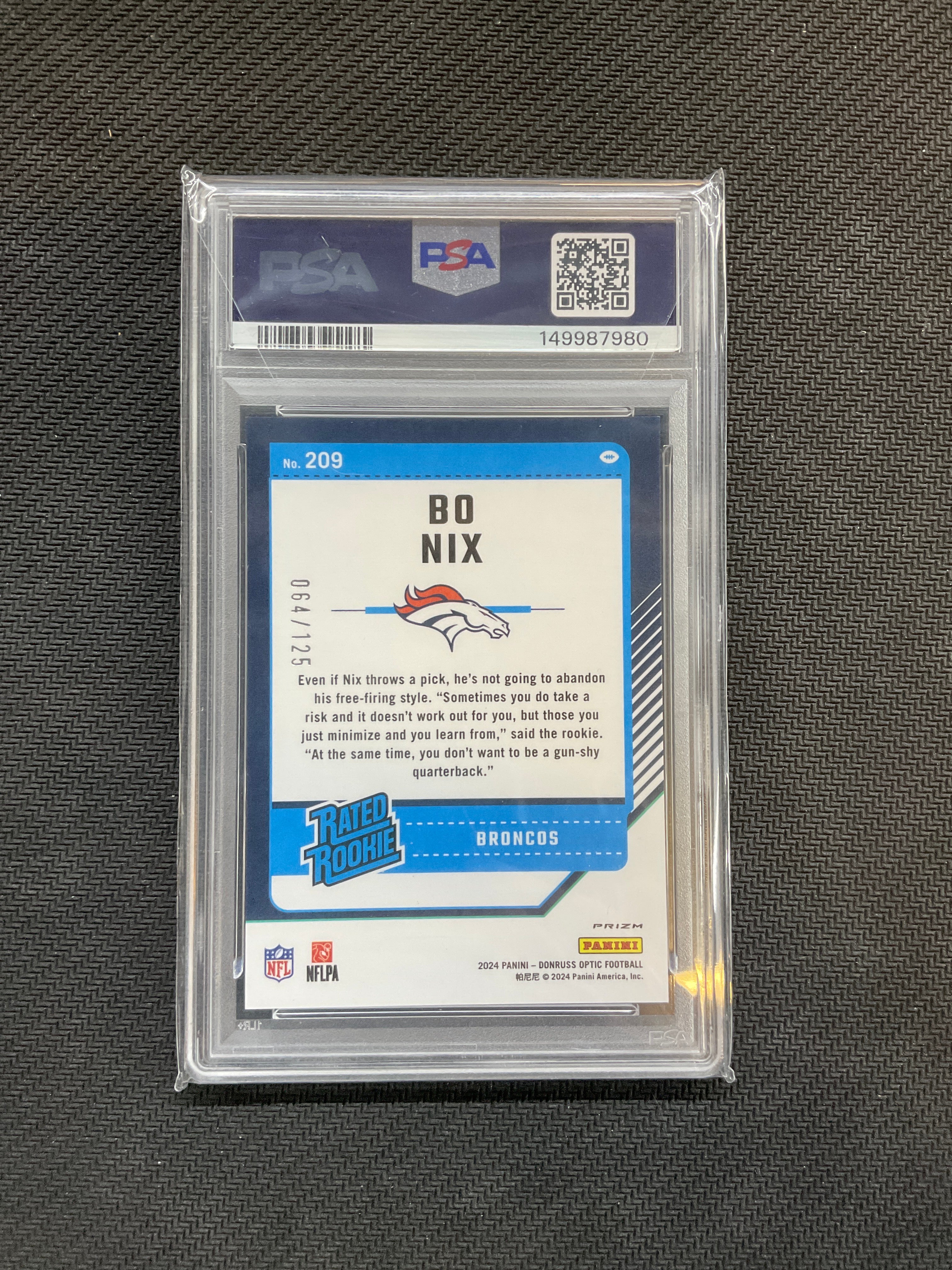 2024 Donruss Optic Bo Nix Red /125 PSA 8 Broncos