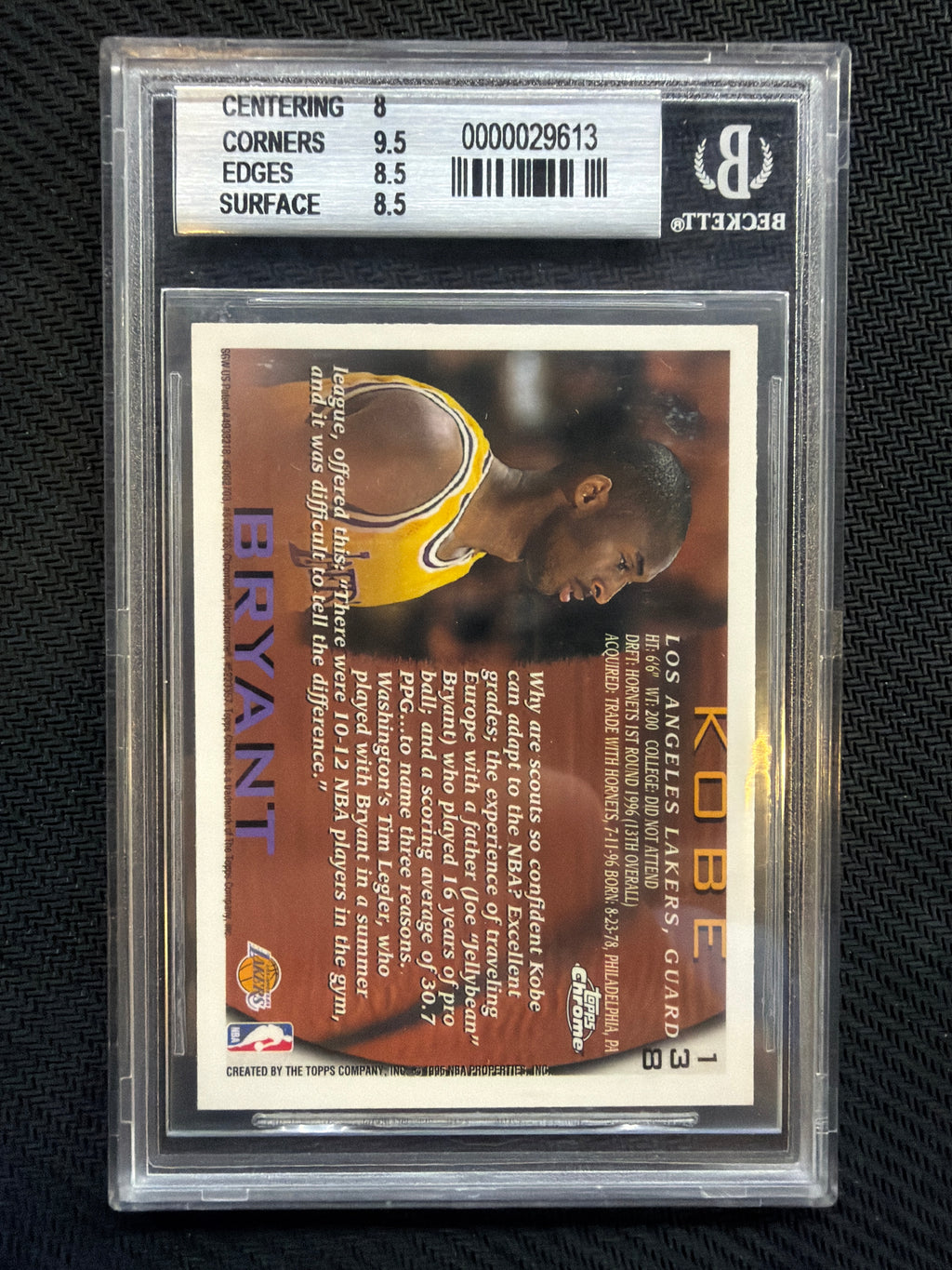 1996 Topps Chrome Kobe Bryant #138 BGS 8.5 Rookie Lakers