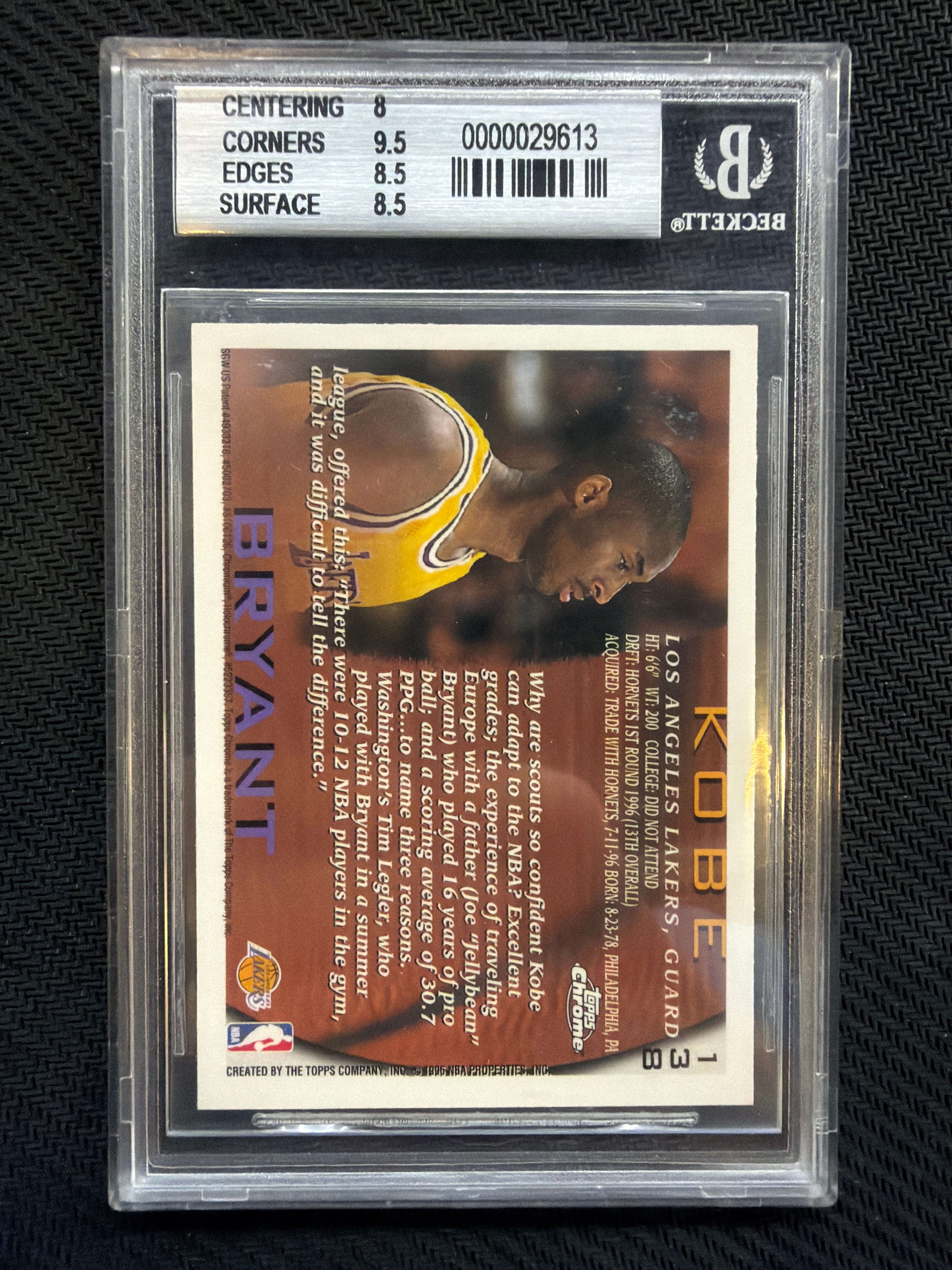 1996 Topps Chrome Kobe Bryant #138 BGS 8.5 Rookie Lakers