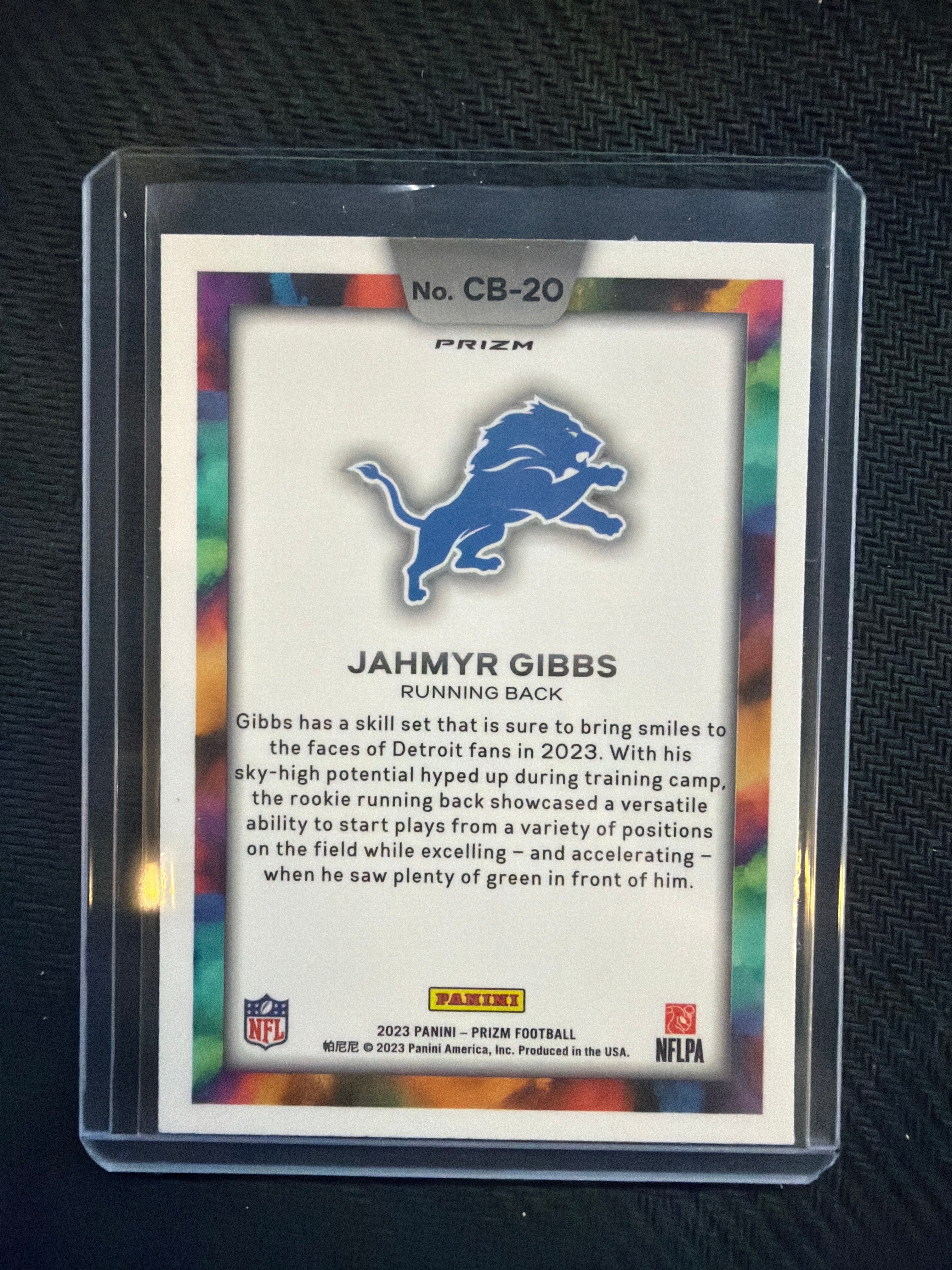 2023 Prizm Jahmyr Gibbs Rookie Color Blast #CB-20 Lions