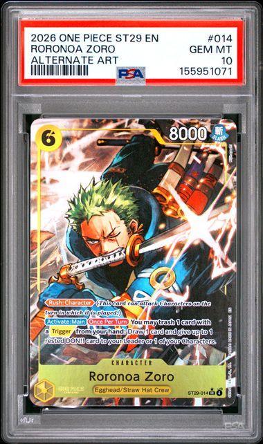 2026 One Piece ST29 Roronoa Zoro Alt Art 014 PSA 10