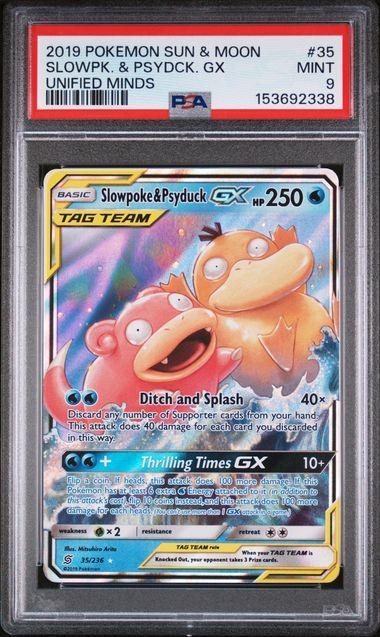 2019 Pokemon Unified Minds Slowpoke & Psyduck GX 35 PSA 9