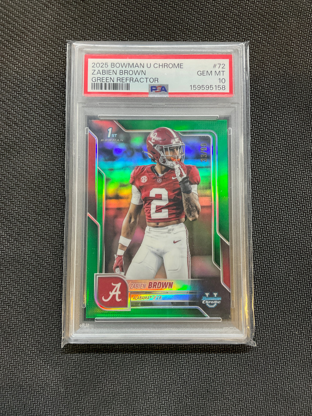 2025 Bowman U Chrome Zabien Brown Green /99 PSA 10 Alabama