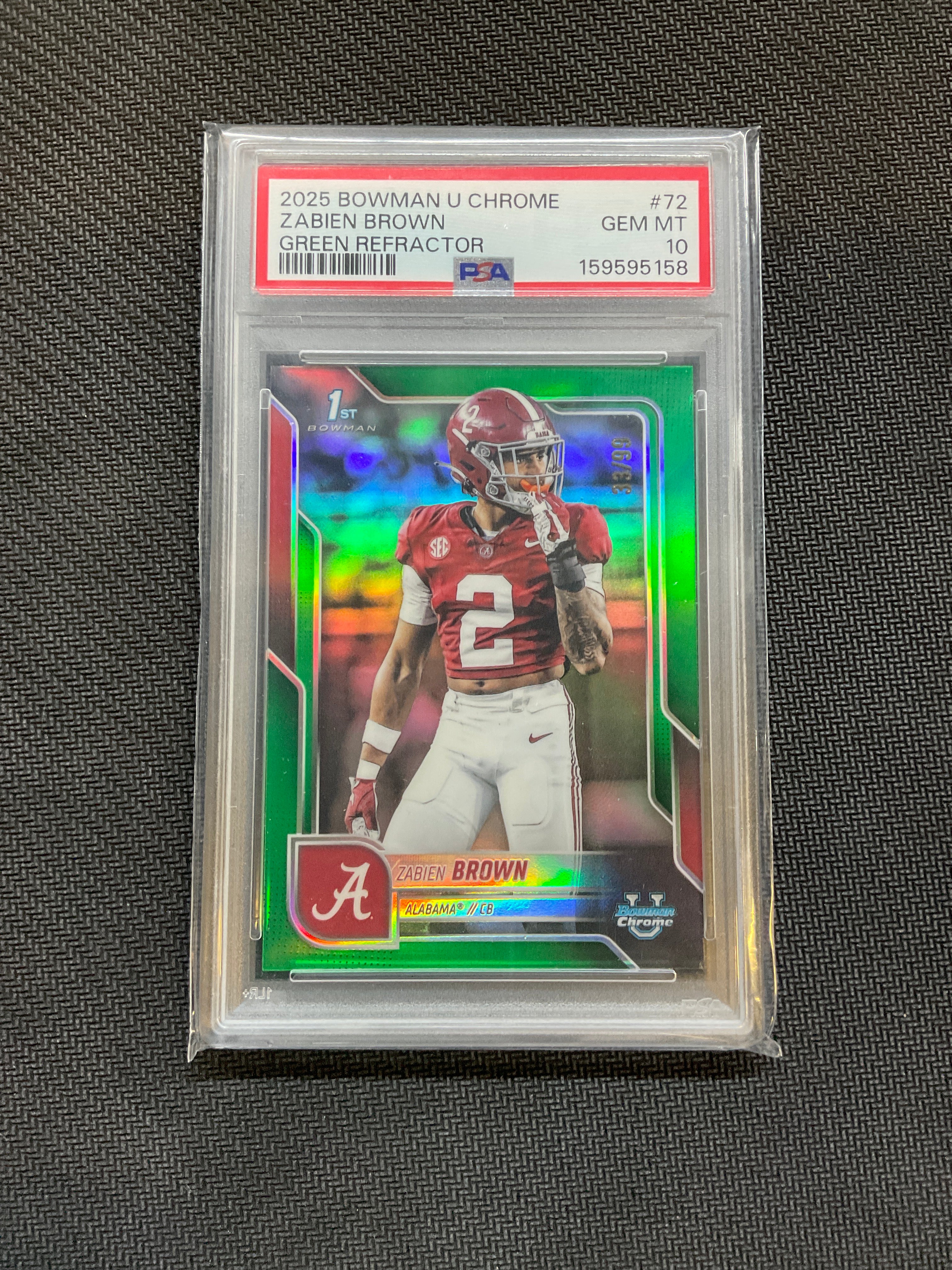 2025 Bowman U Chrome Zabien Brown Green /99 PSA 10 Alabama