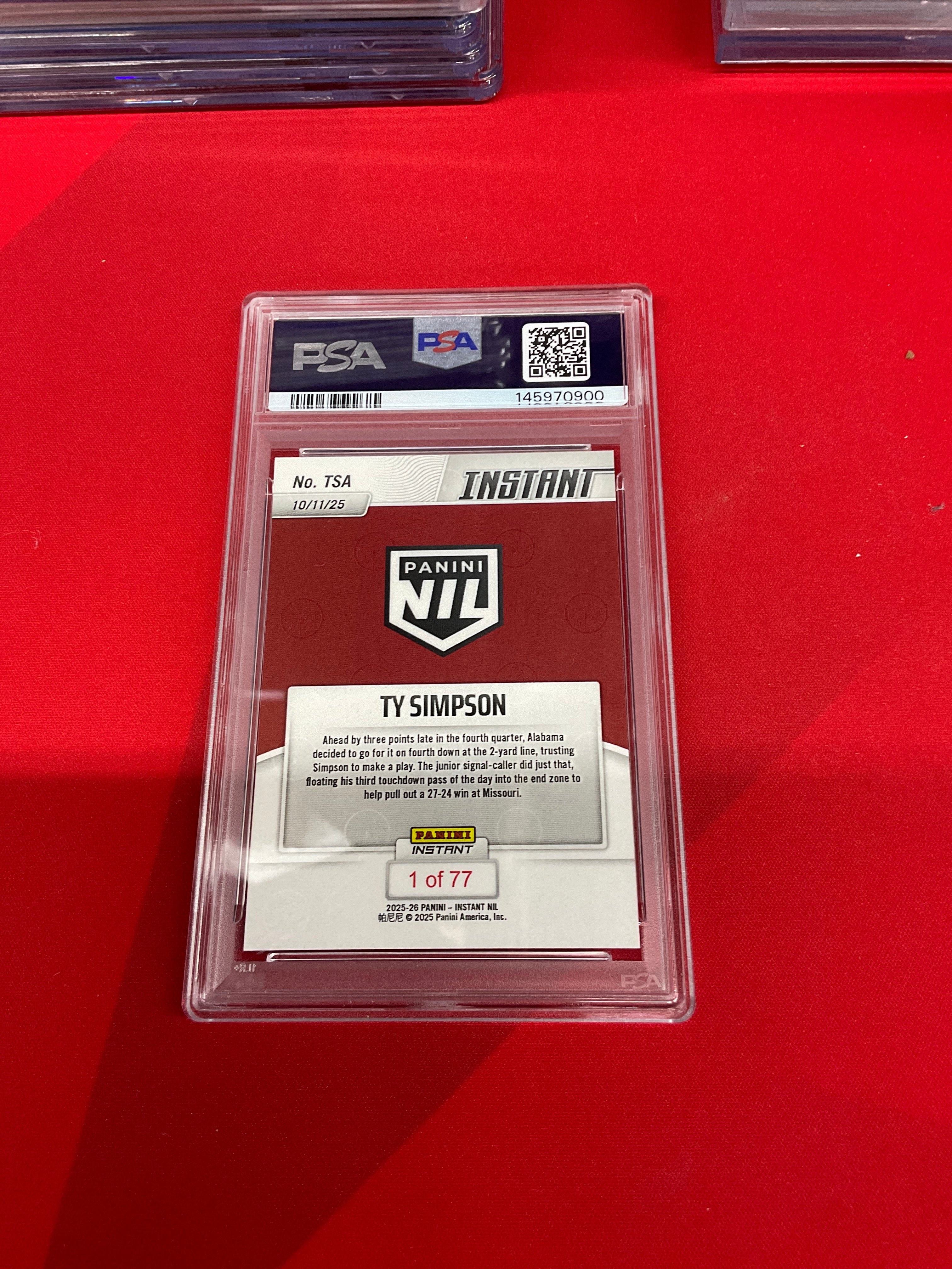2025 Panini Instant NIL Ty Simpson Rookie PSA 10 Alabama 900