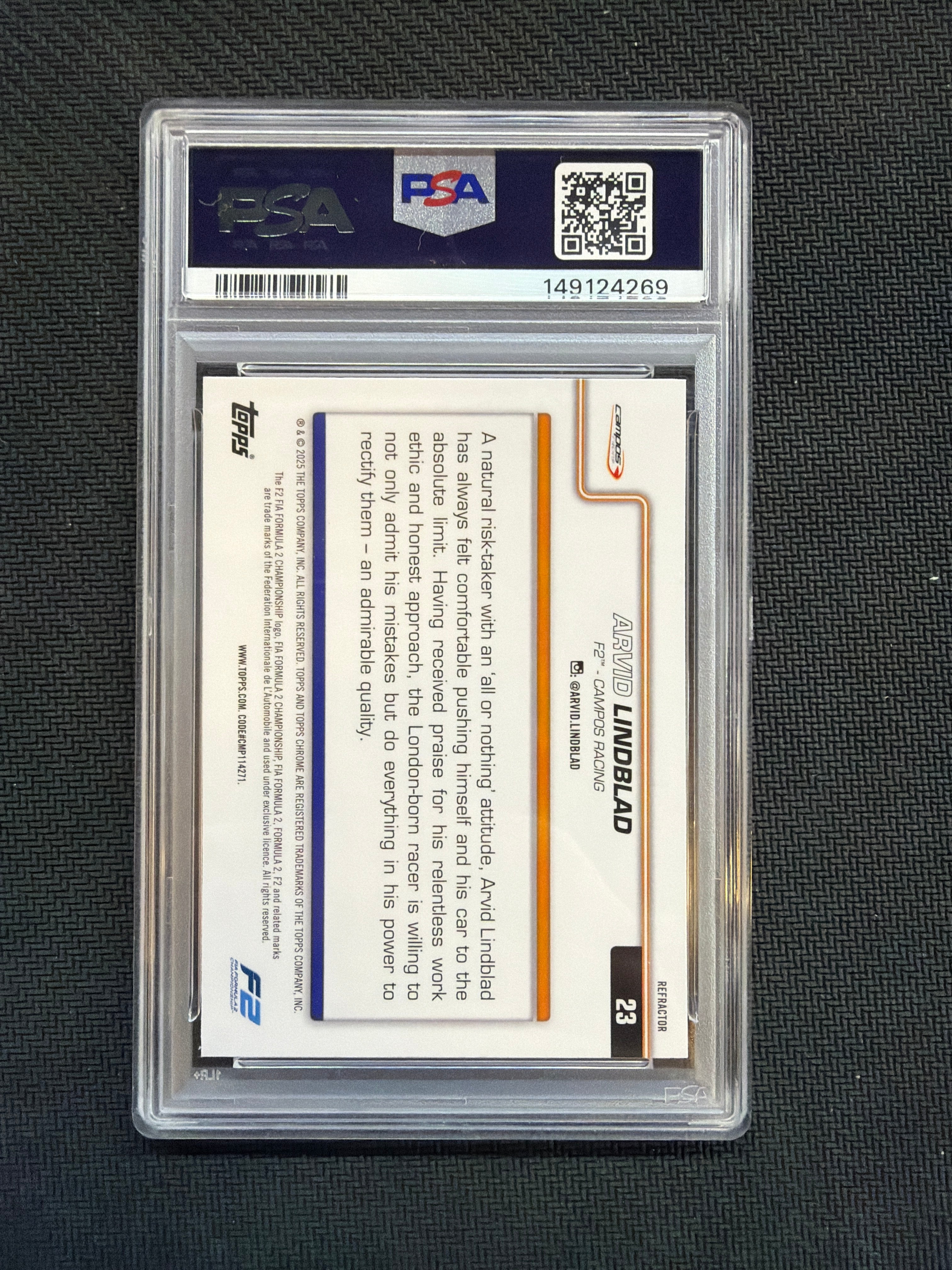 2025 Topps Chrome F1 Arvid Lindblad Rookie Refractor PSA 9