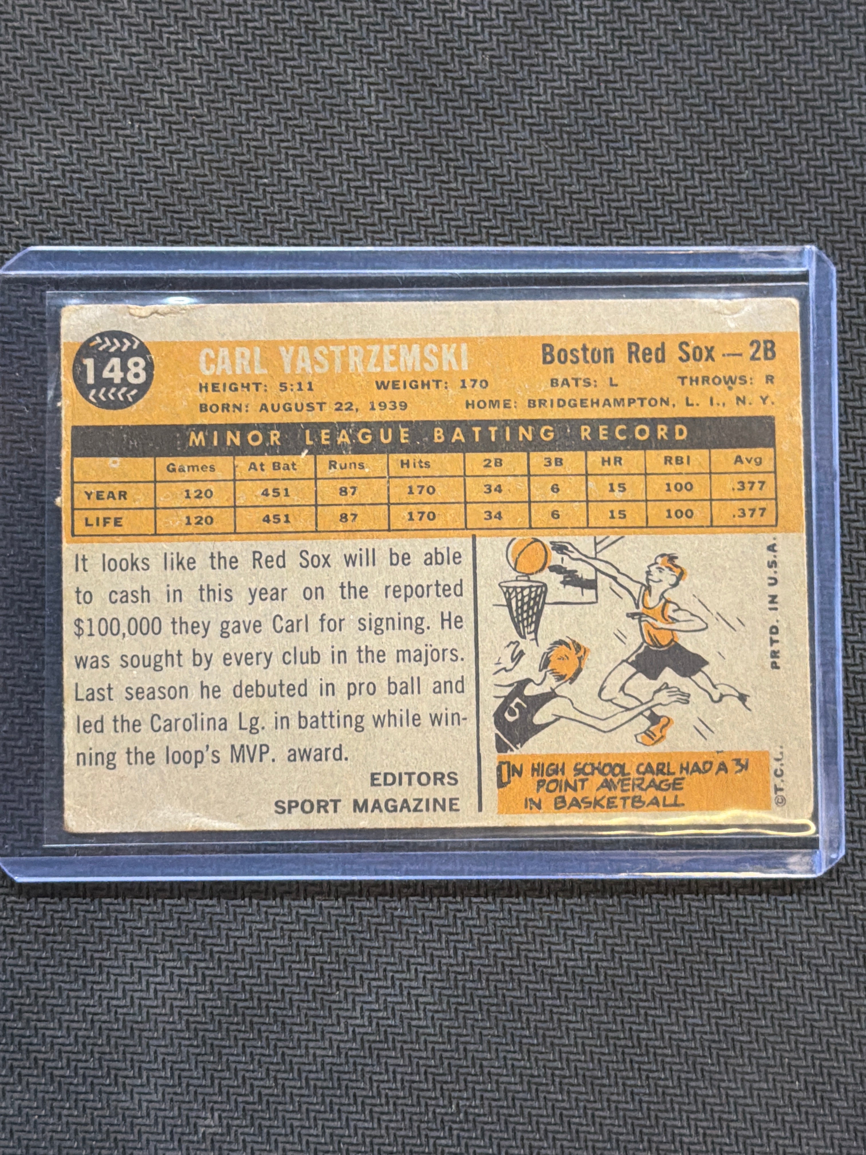 1960 Topps Carl Yastzemski Rookie Star #148 Red Sox Crease Paper Loss