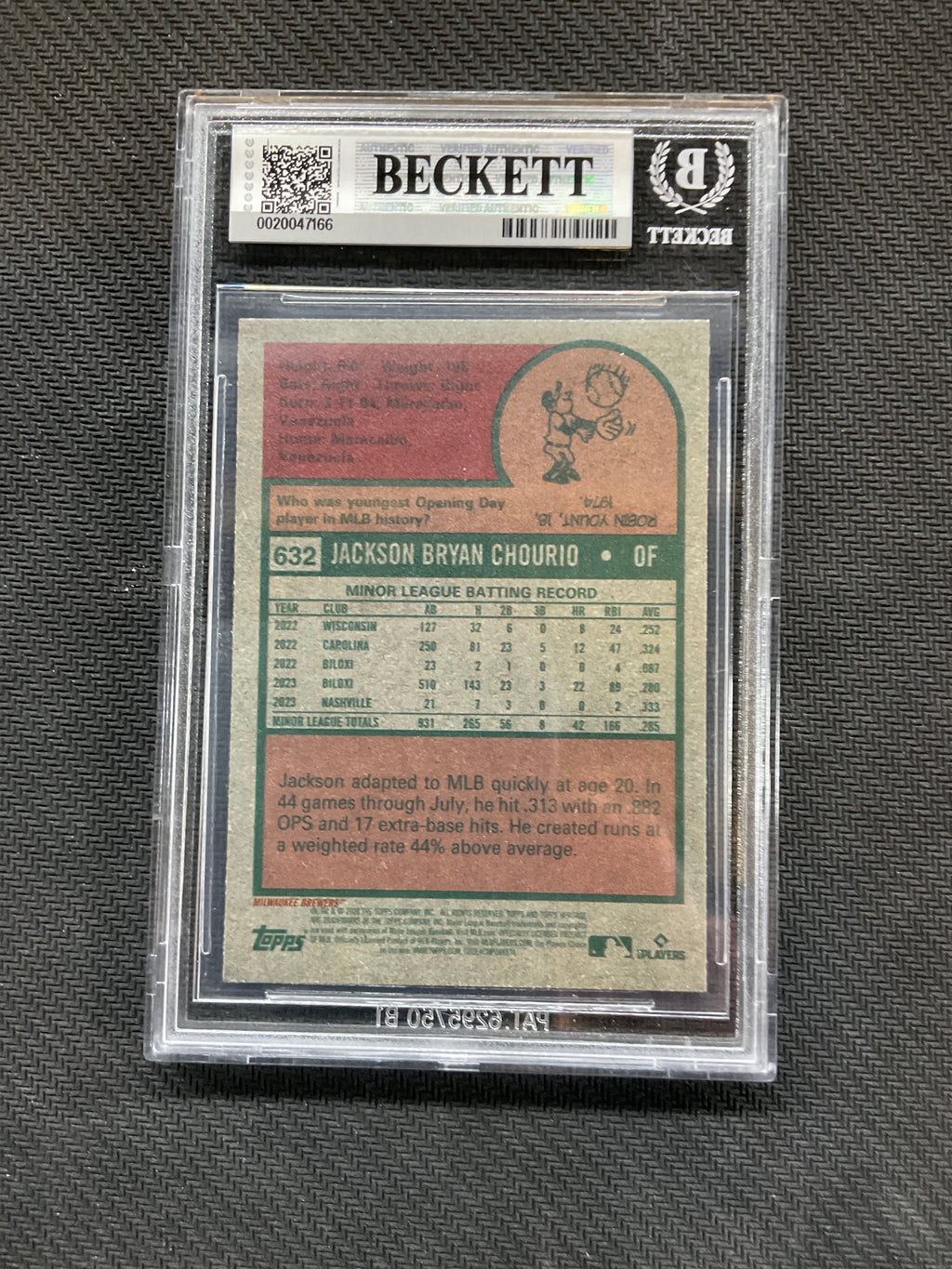 2024 Topps Heritage #632 Jackson Chourio Rookie BGS 9 Brewers