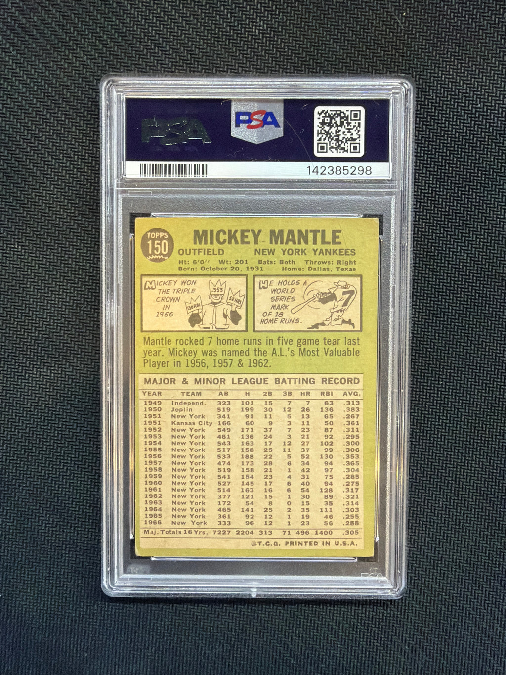 1967 Topps Mickey Mantle #150 PSA 1.5 Yankees
