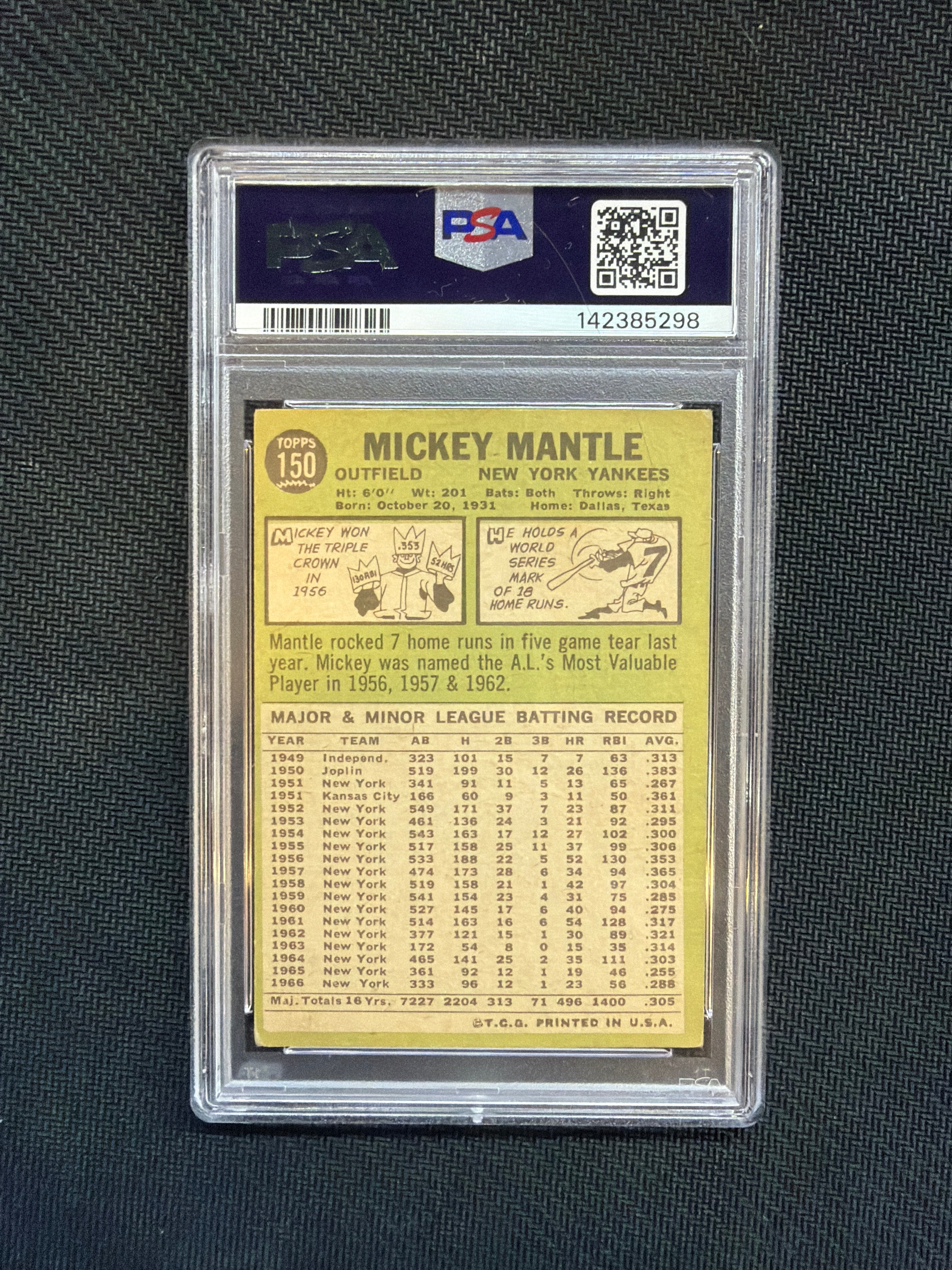 1967 Topps Mickey Mantle #150 PSA 1.5 Yankees