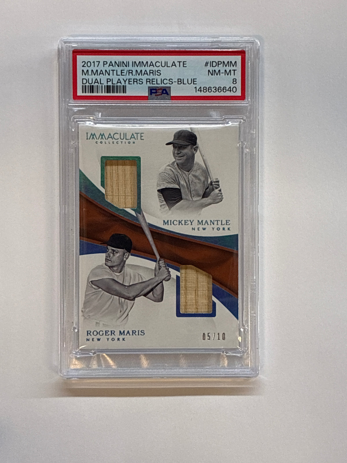 2017 Panini Immaculate Mickey Mantle / Roger Marris Dual Player Relics Blue /10 PSA 8 Yankees