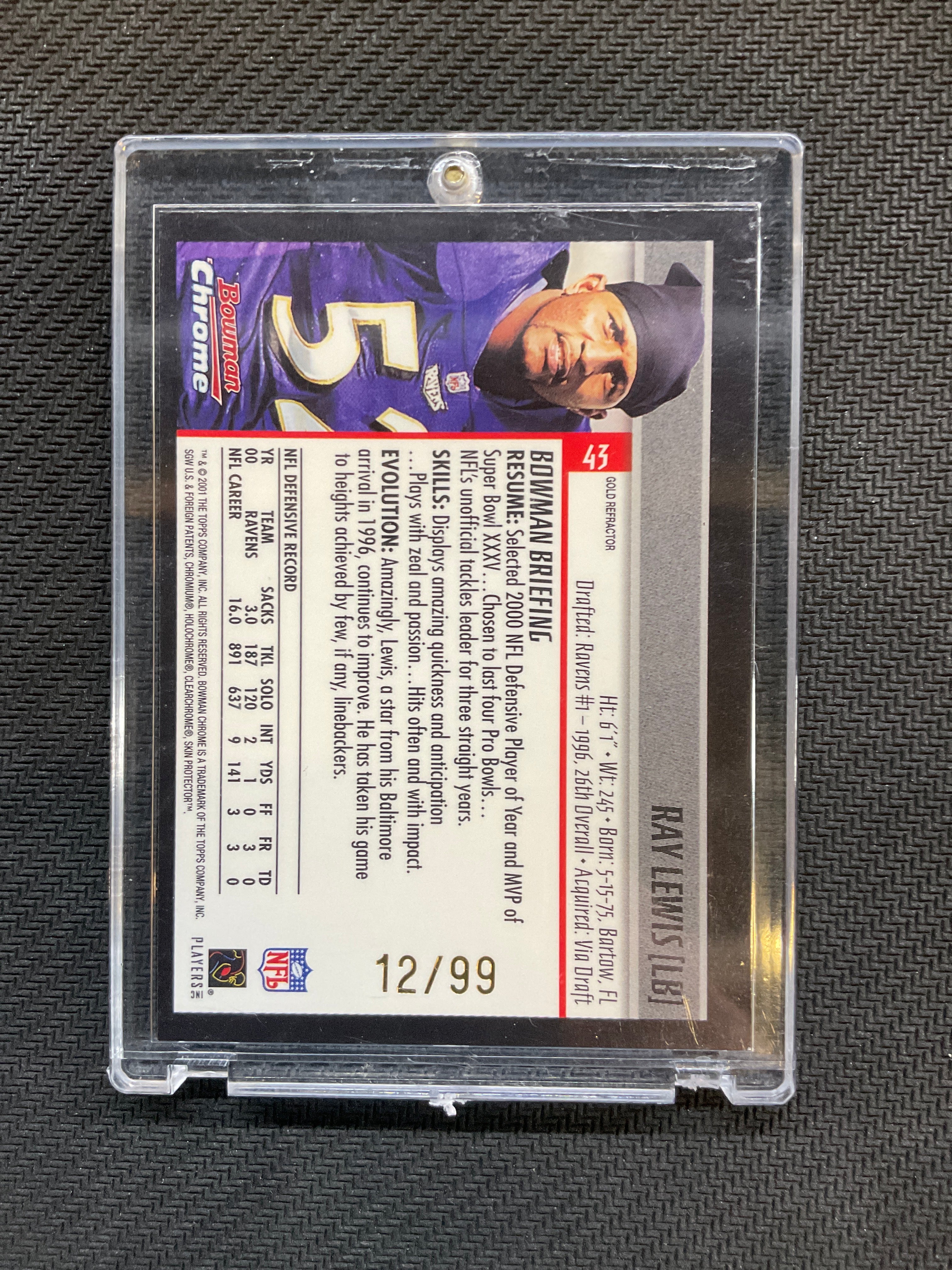 2001 Bowman Chrome Ray Lewis #43 Refractor /99 Ravens