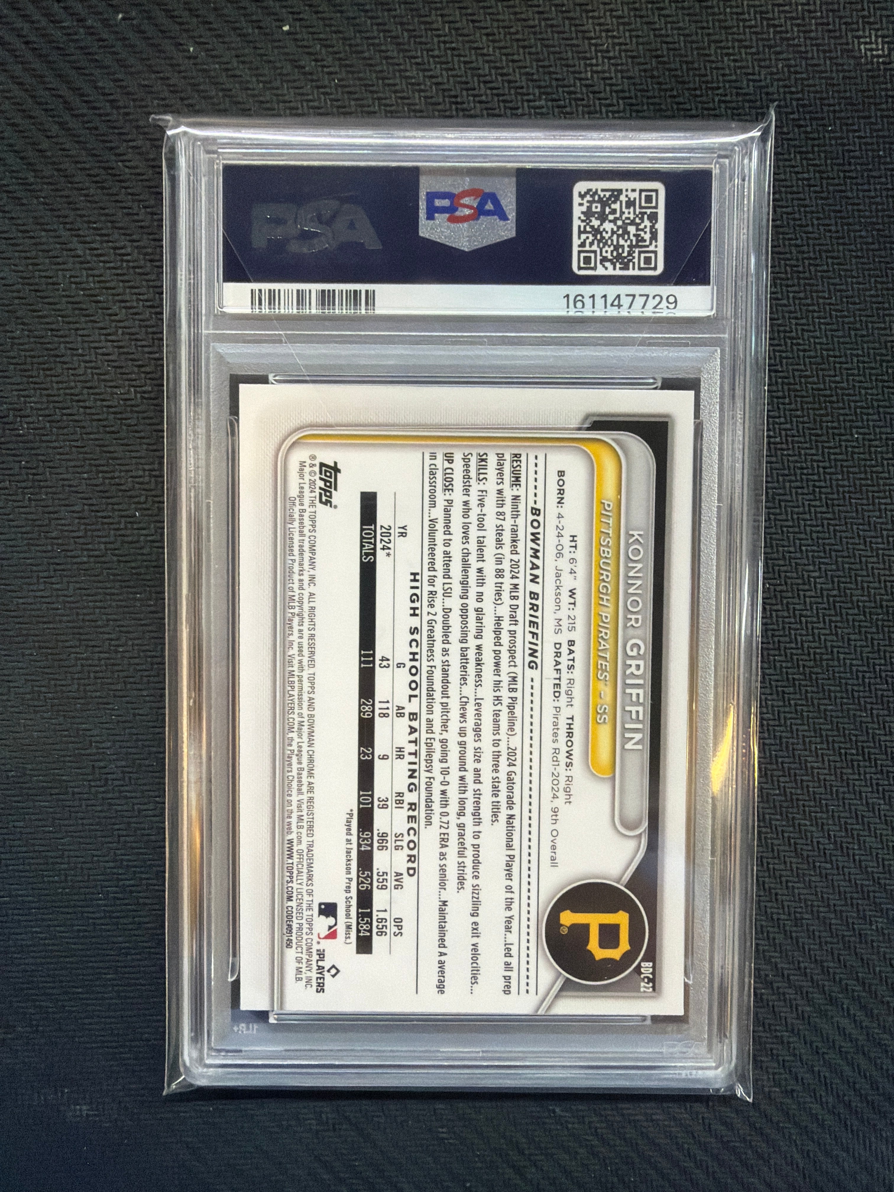 2024 Bowman Draft Sapphire Konnor Griffin 1st Bowman PSA 10 Pirates