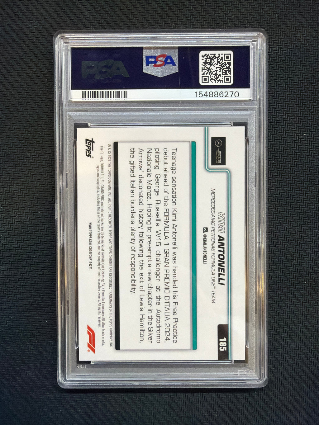 2025 Topps Chrome F1 Kimi Antonelli On The Move Checker Flag PSA 9
