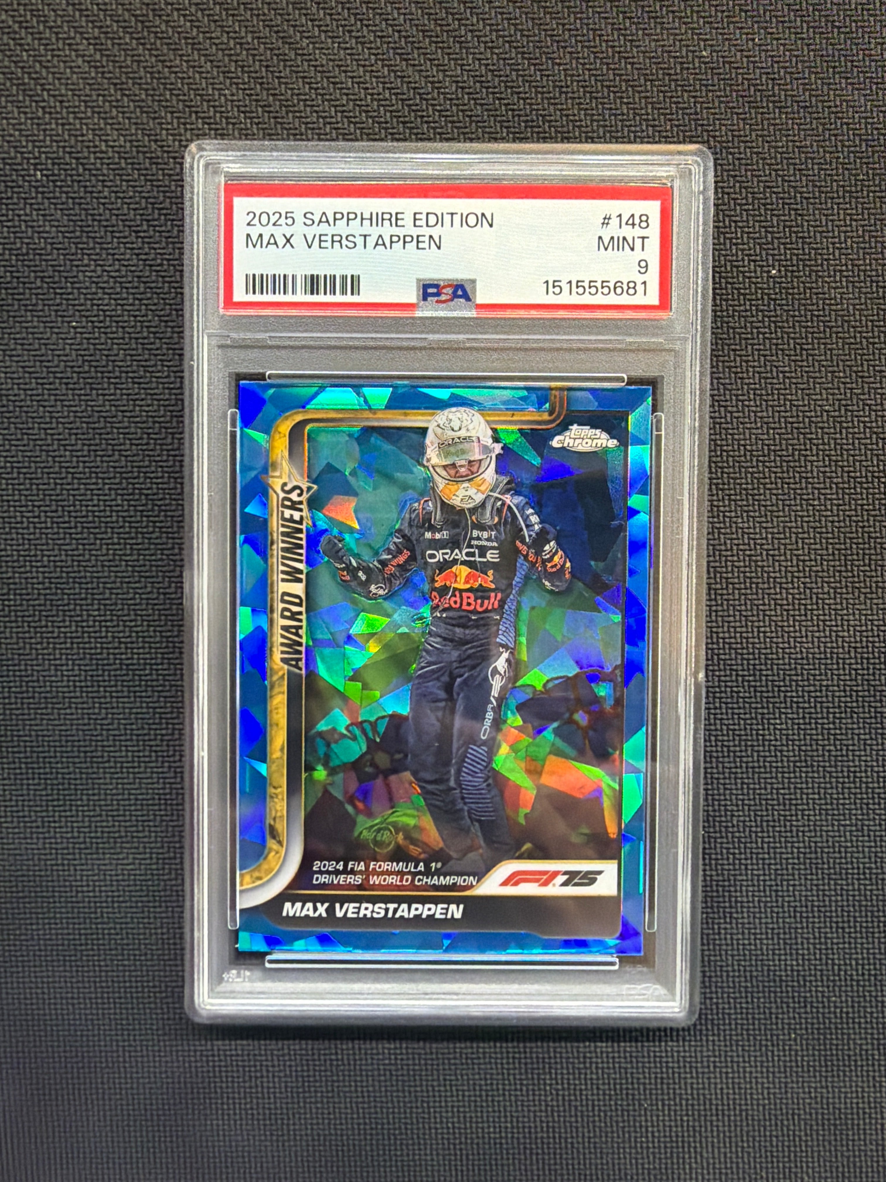 2025 Topps Chrome F1 Sapphire Max Verstappen Award Winners PSA 9 Red Bull