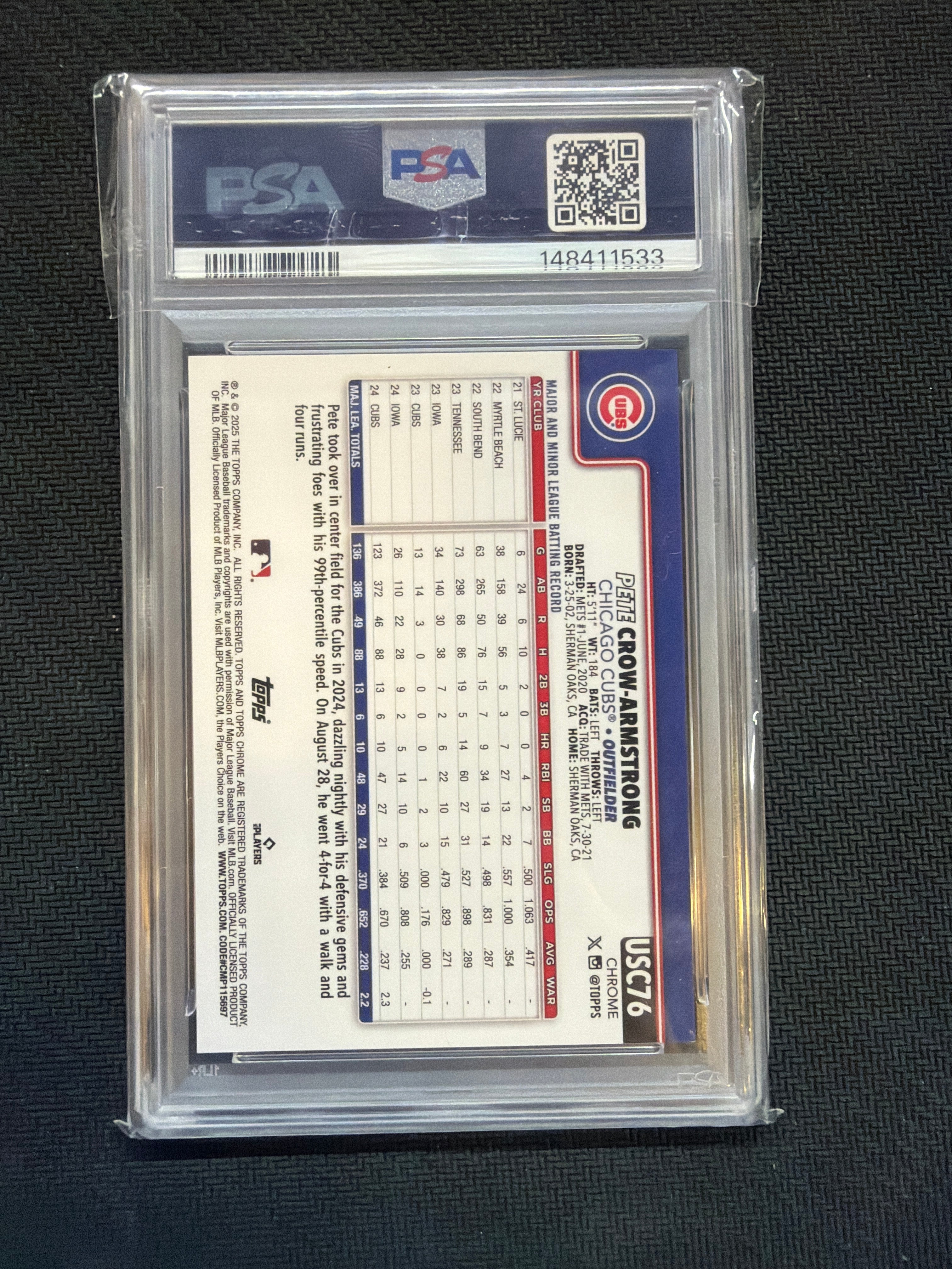 2025 Topps Chrome Update Pete Crow-Armstrong Black /10 PSA 9