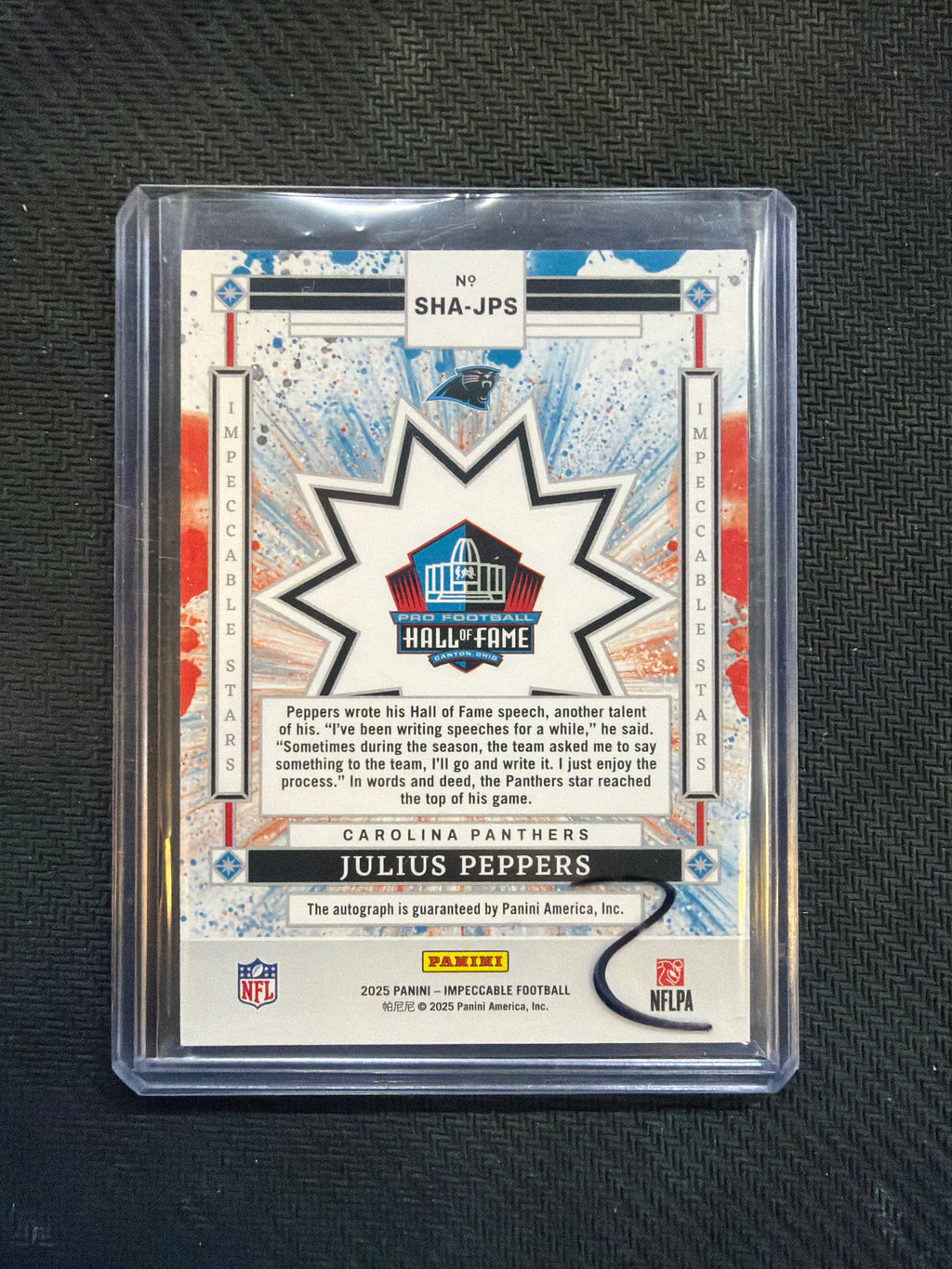 2025 Panini Impeccable Julius Peppers Stars of the Hall Auto /25 Panthers
