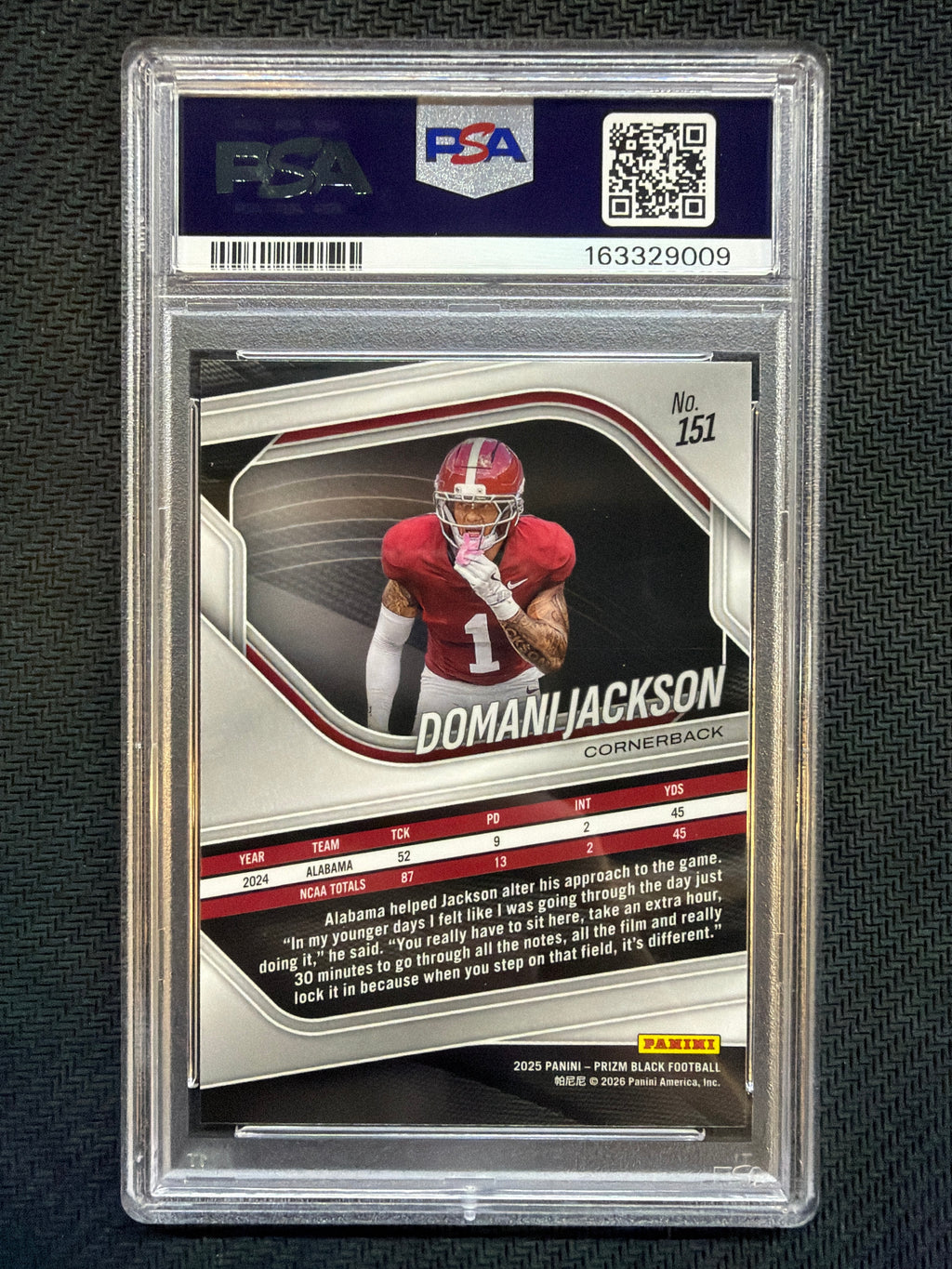 2025 Prizm Black Domani Jackson #151 PSA 10 Alabama 009
