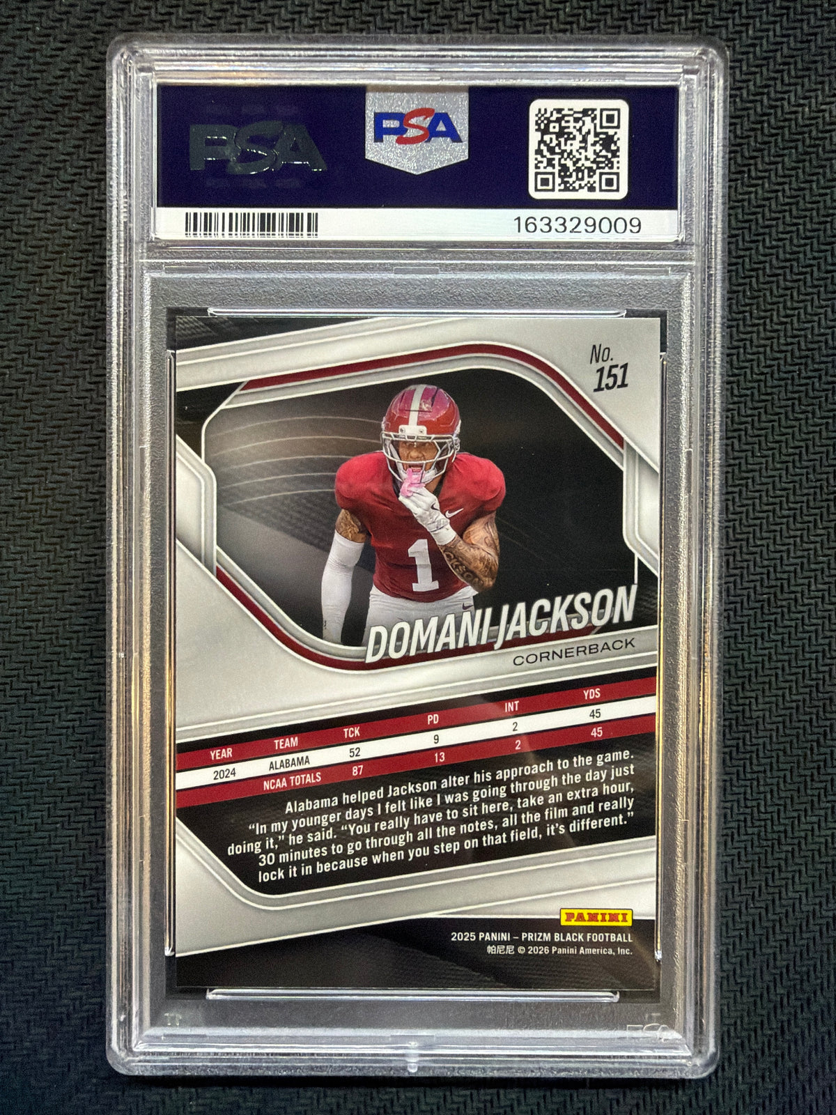 2025 Prizm Black Domani Jackson #151 PSA 10 Alabama 009