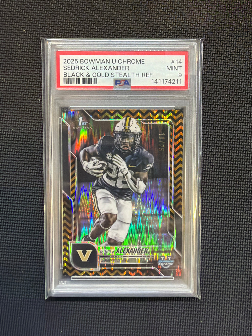 2025 Bowman U Chrome Sedrick Alexander Black & Gold Stealth /25 PSA 9 Vanderbilt