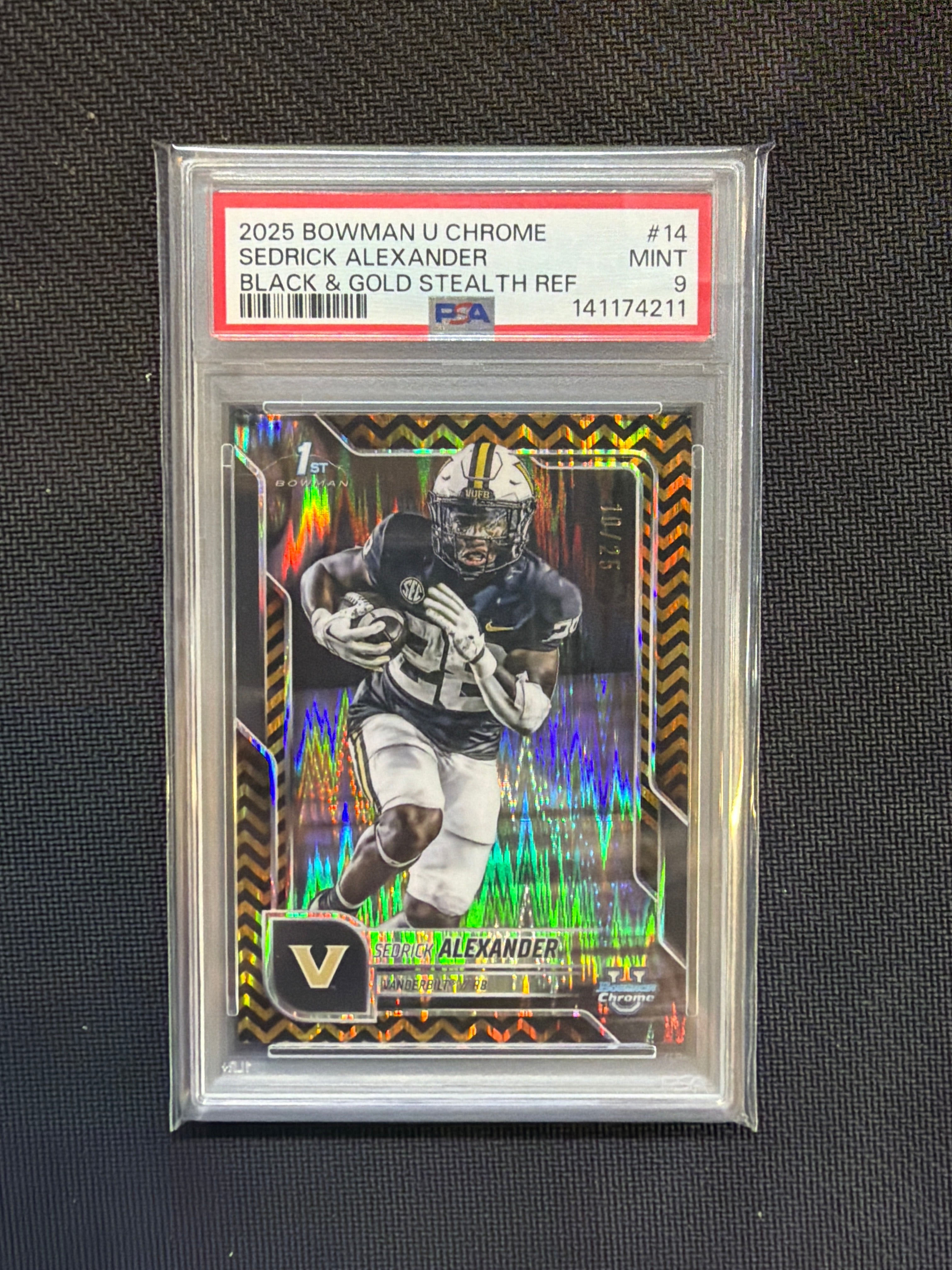 2025 Bowman U Chrome Sedrick Alexander Black & Gold Stealth /25 PSA 9 Vanderbilt
